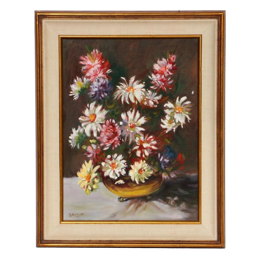 P. J. Bicknell Floral Still Life Oil Painting