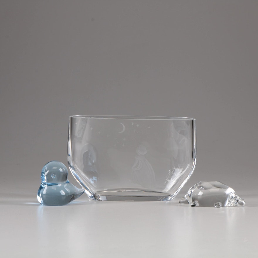 Orrefors "Wish to the Moon" Crystal Vase and Other Crystal Paperweights