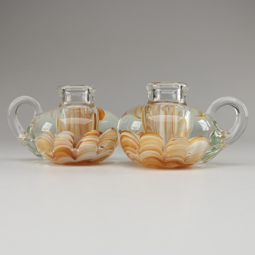 Pair of Joe St. Clair Art Glass Candlestick Paperweights, Late 20th Century