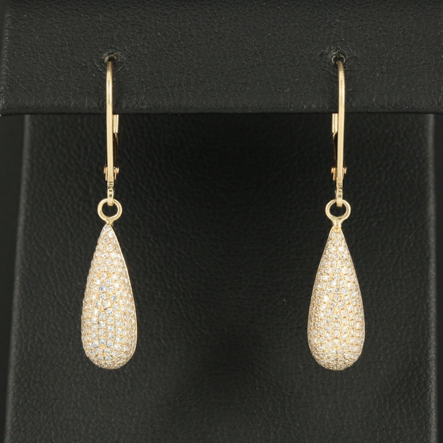 14K Yellow Gold Pavé Diamond Teardrop Earrings