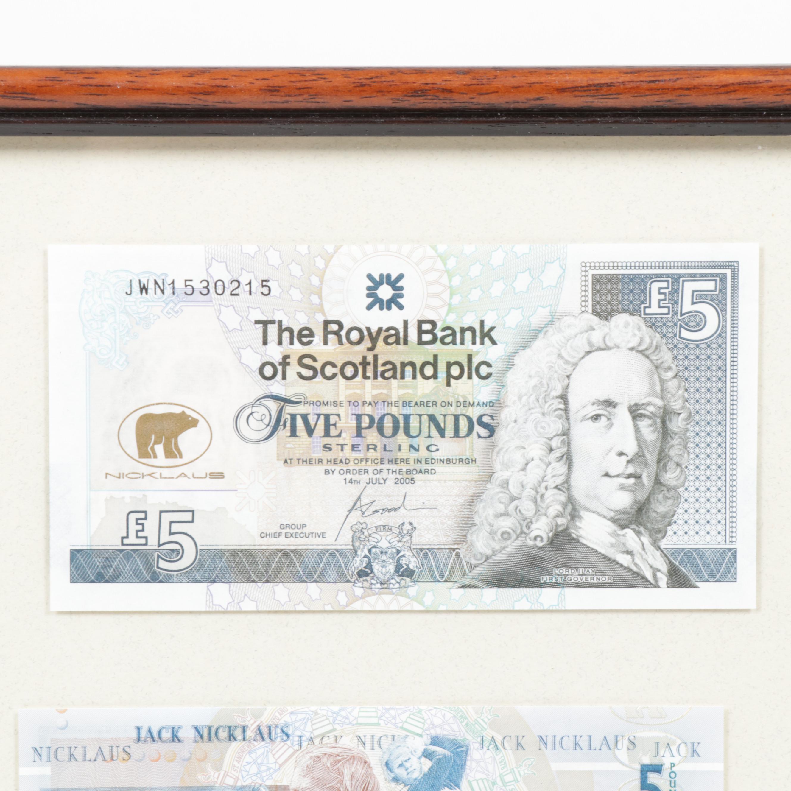 Jack Nicklaus 2005 Bank of Scotland 5 Pound Note, Framed