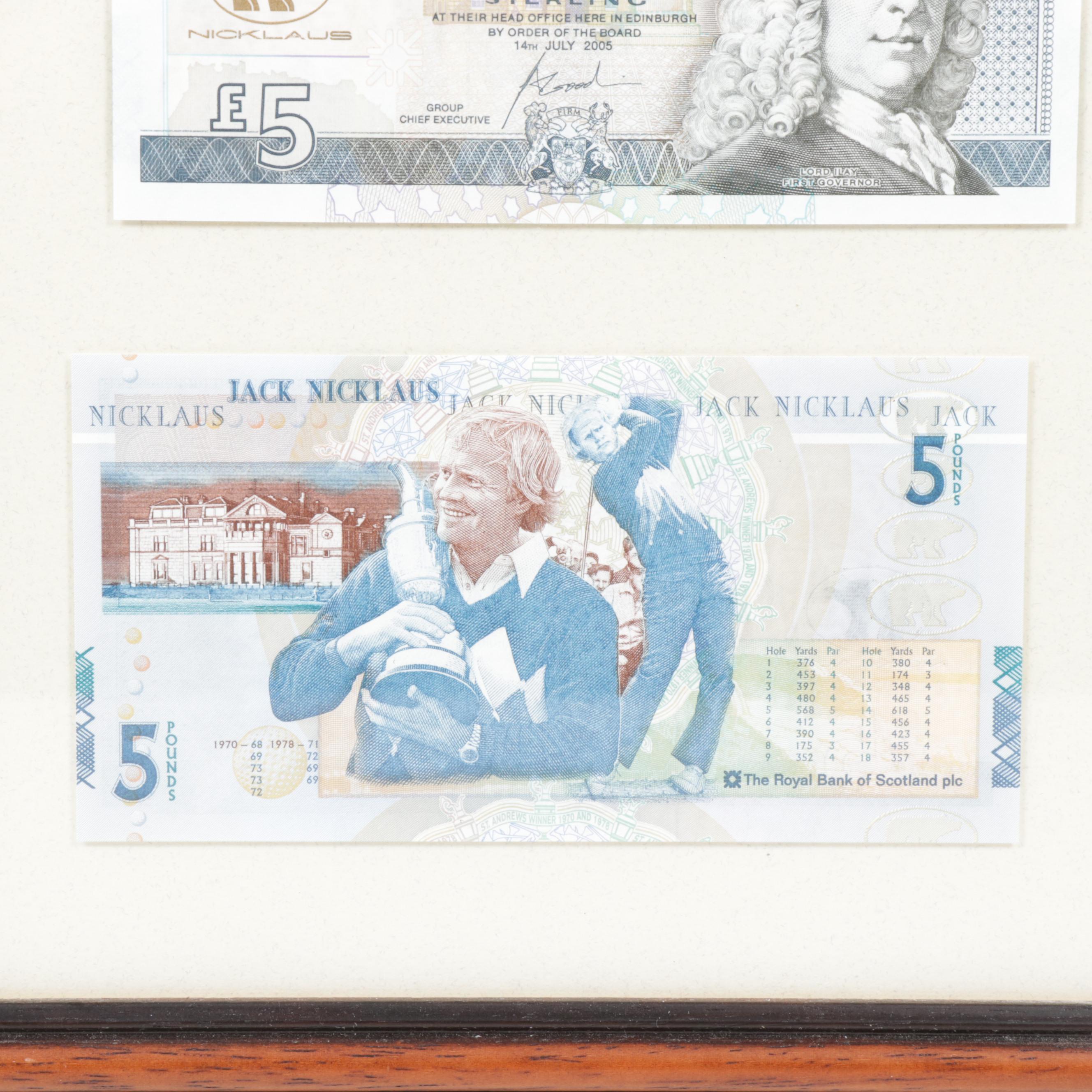 Jack Nicklaus 2005 Bank of Scotland 5 Pound Note, Framed