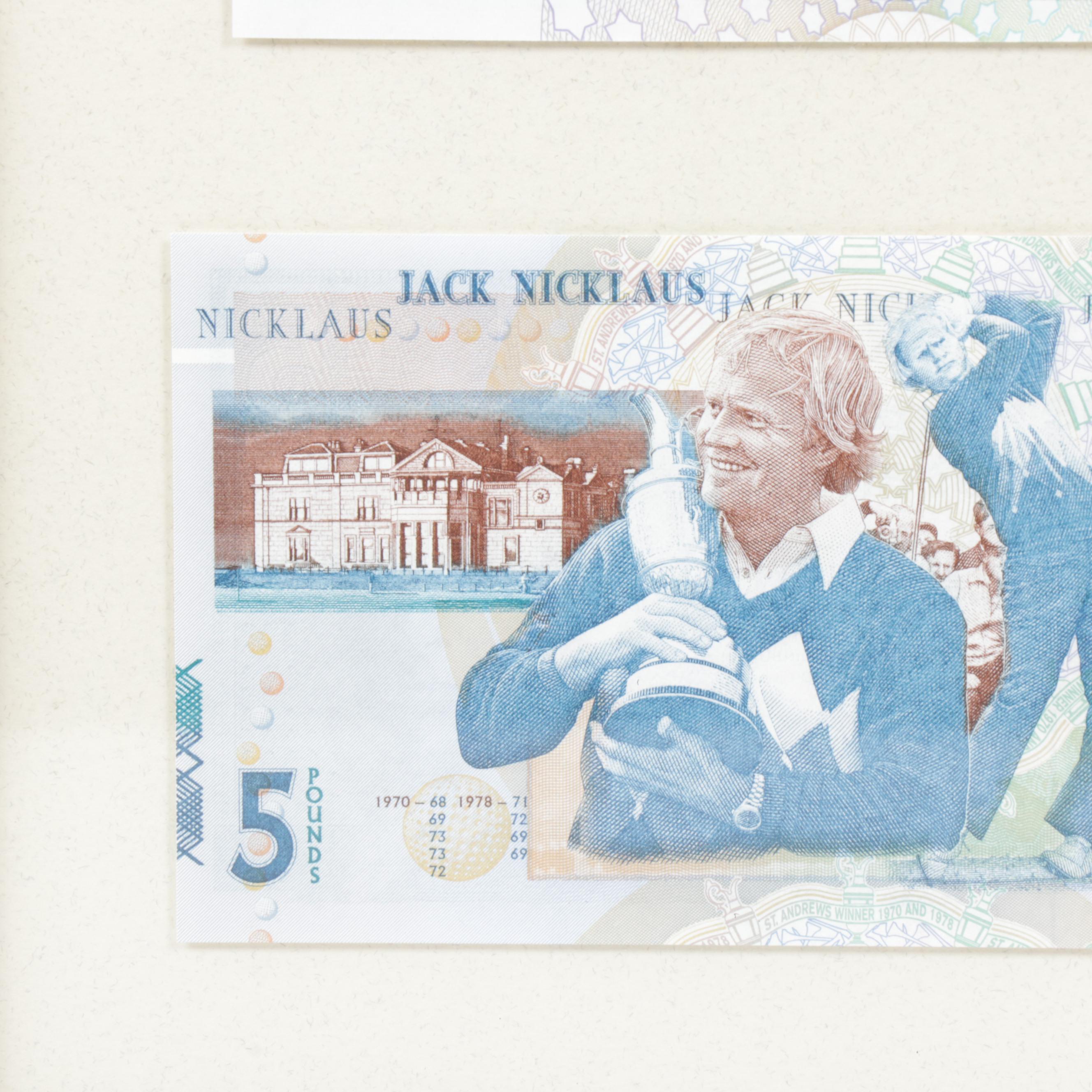 Jack Nicklaus 2005 Bank of Scotland 5 Pound Note, Framed