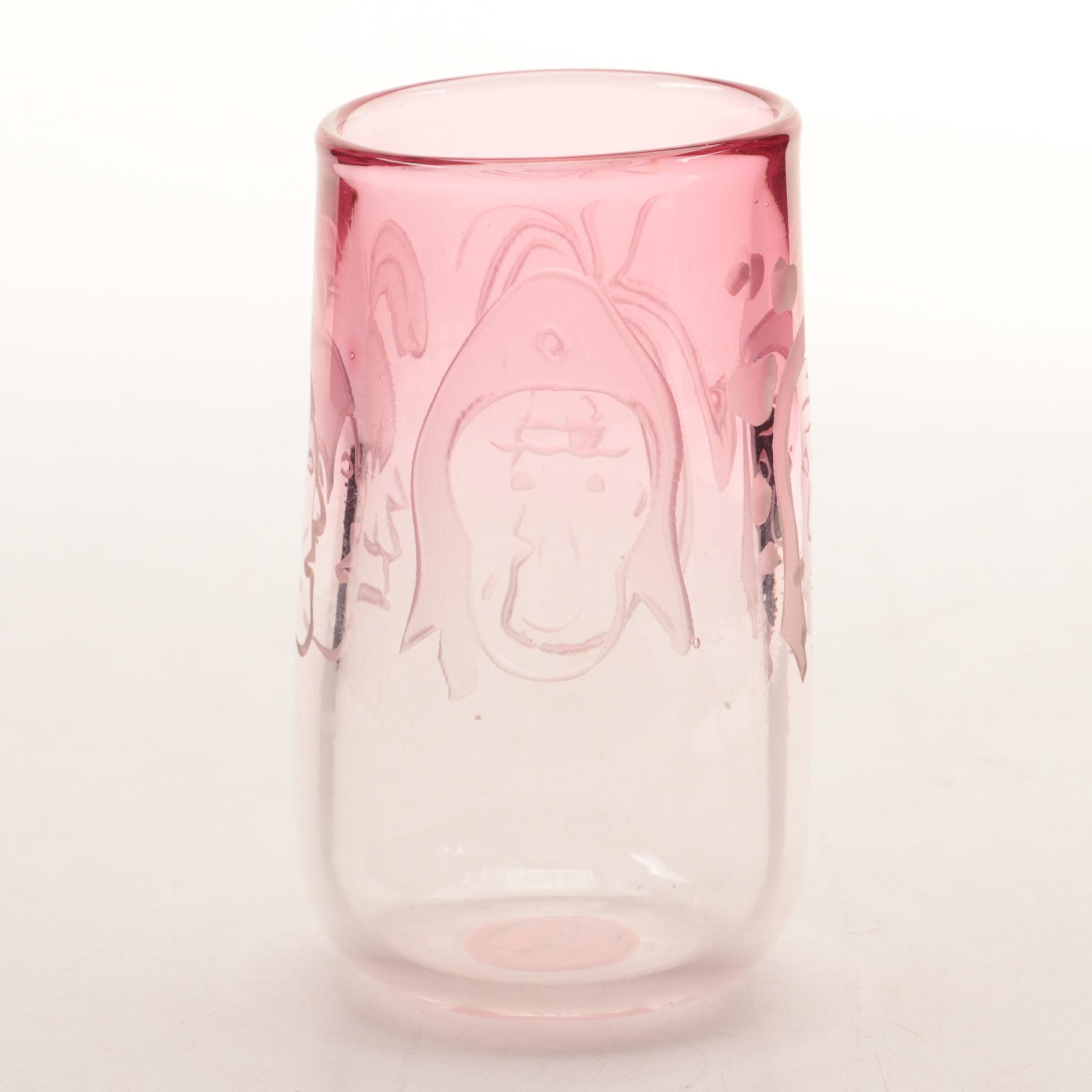 James Parsons "Primitive Heads" Art Glass Tumbler and Swizzle Stick