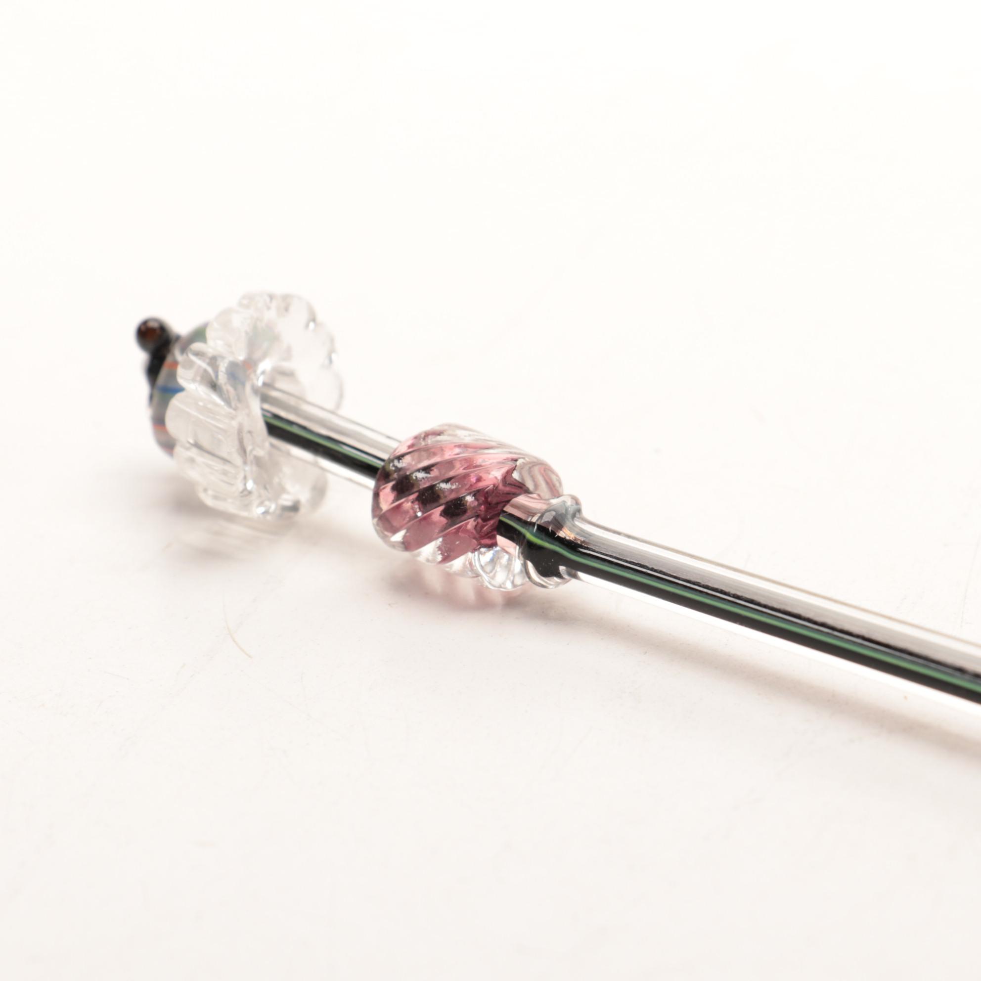 James Parsons "Primitive Heads" Art Glass Tumbler and Swizzle Stick