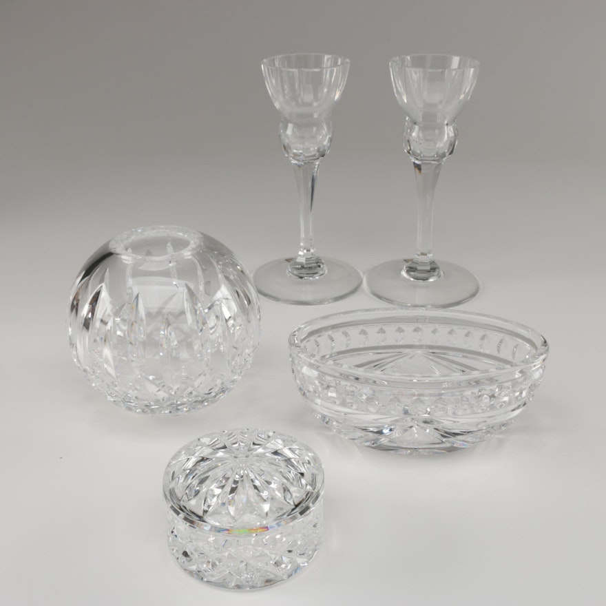 Waterford Crystal "Lismore" Rose Bowl with Round Trinket Box and More