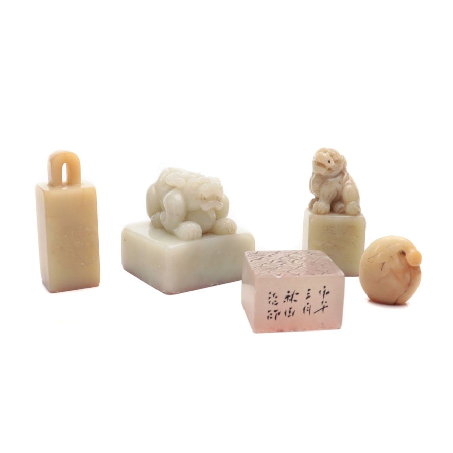 Chinese Carved Soapstone and Calcite Figural Seals