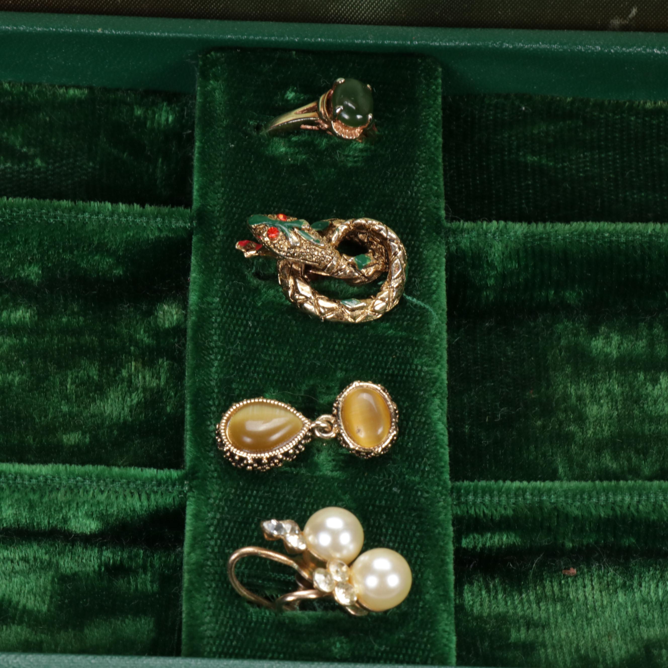 Vintage Jewelry Box and Assorted Costume Jewelry