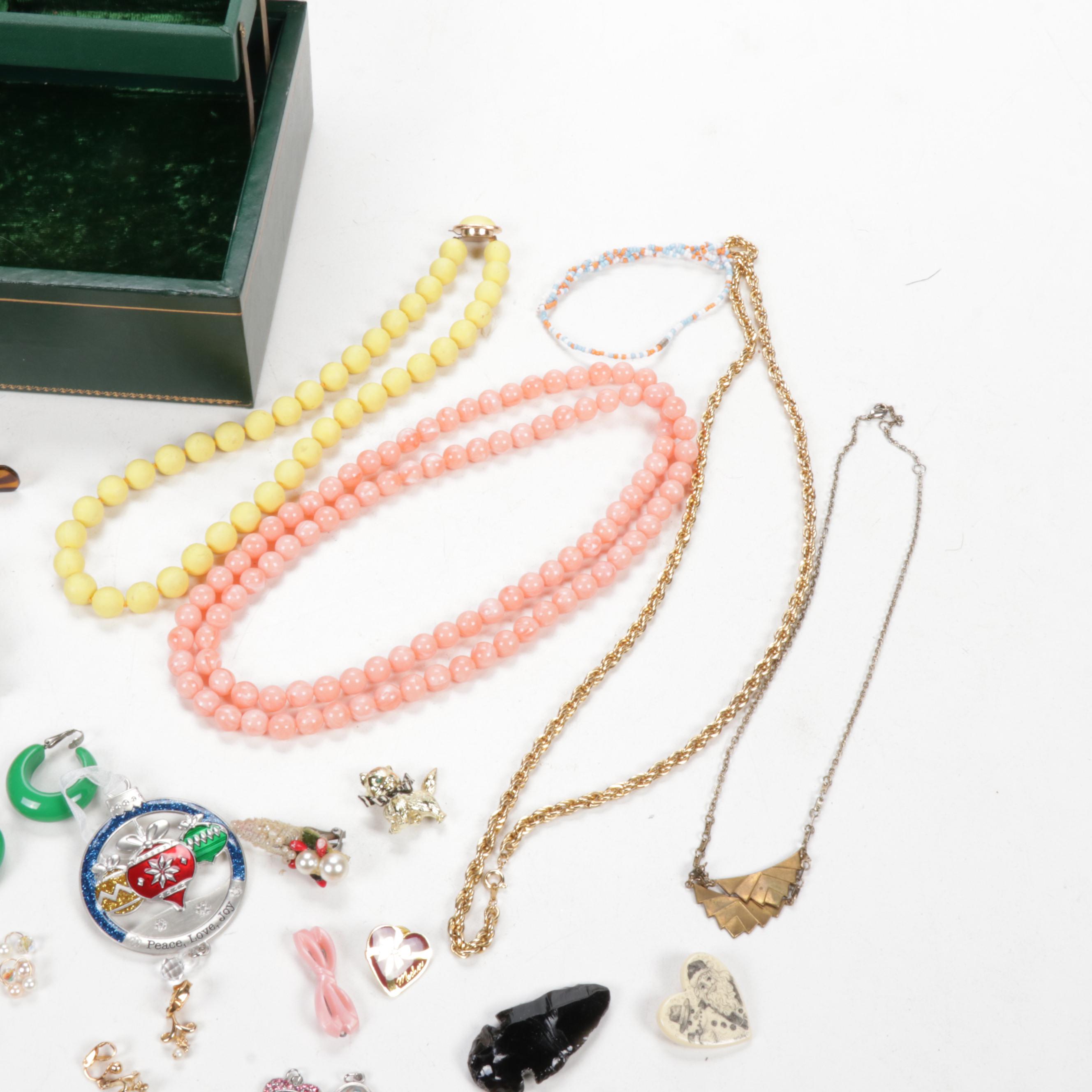 Vintage Jewelry Box and Assorted Costume Jewelry