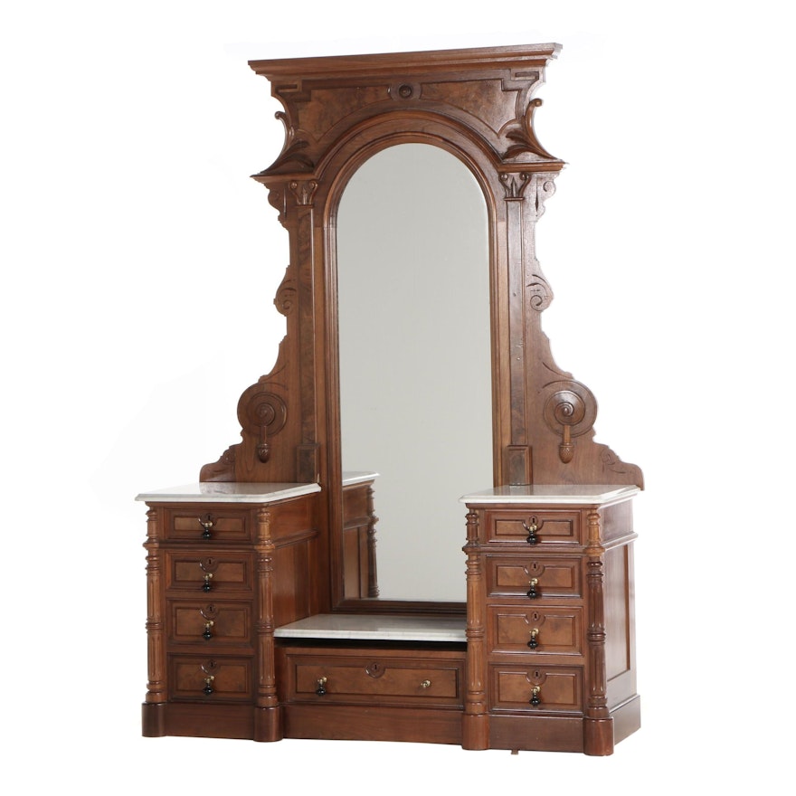 Victorian Renaissance Revival Walnut Dresser with Mirror, Late 19th Century