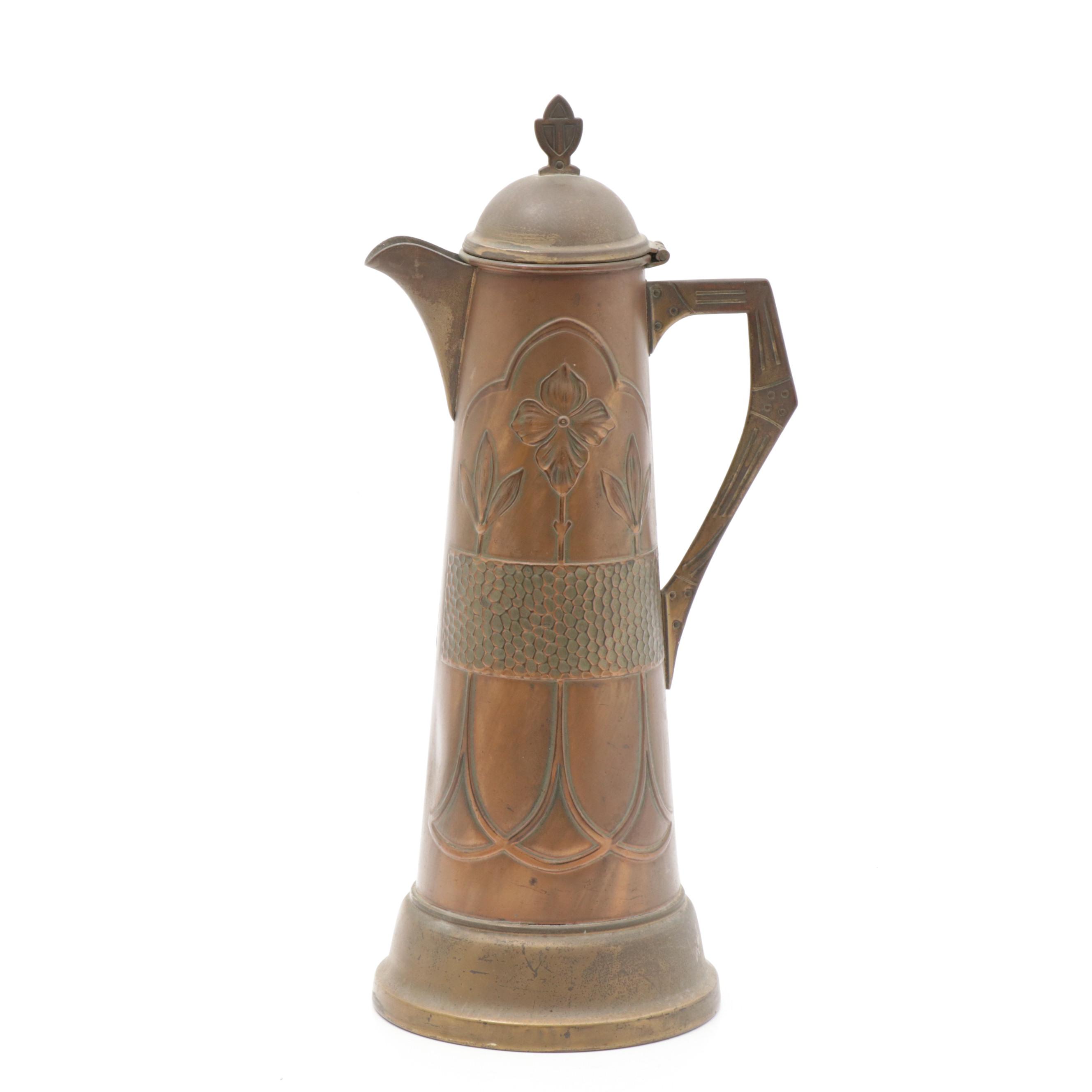 Art Nouveau Secessionist Brass Tankard Pitcher