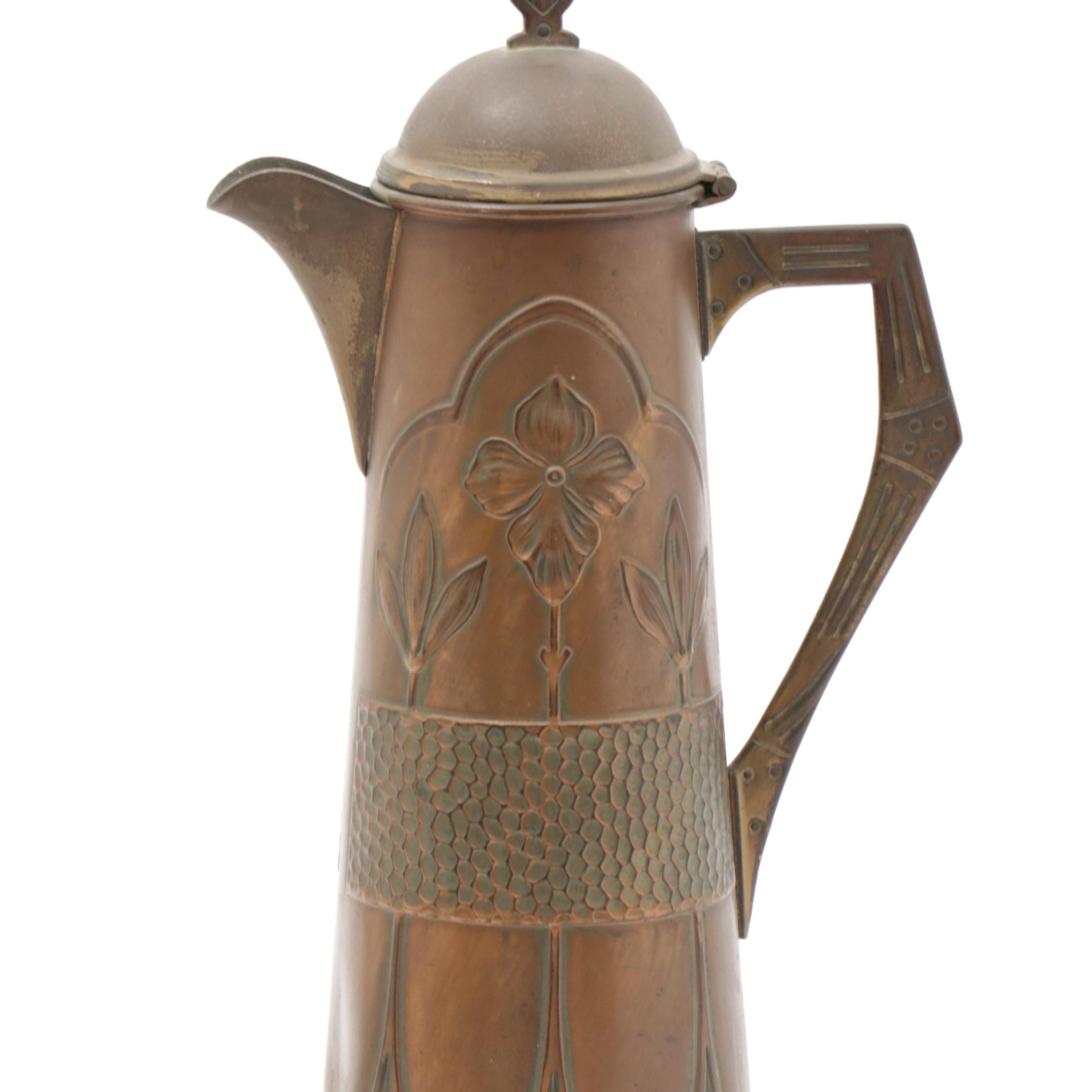 Art Nouveau Secessionist Brass Tankard Pitcher