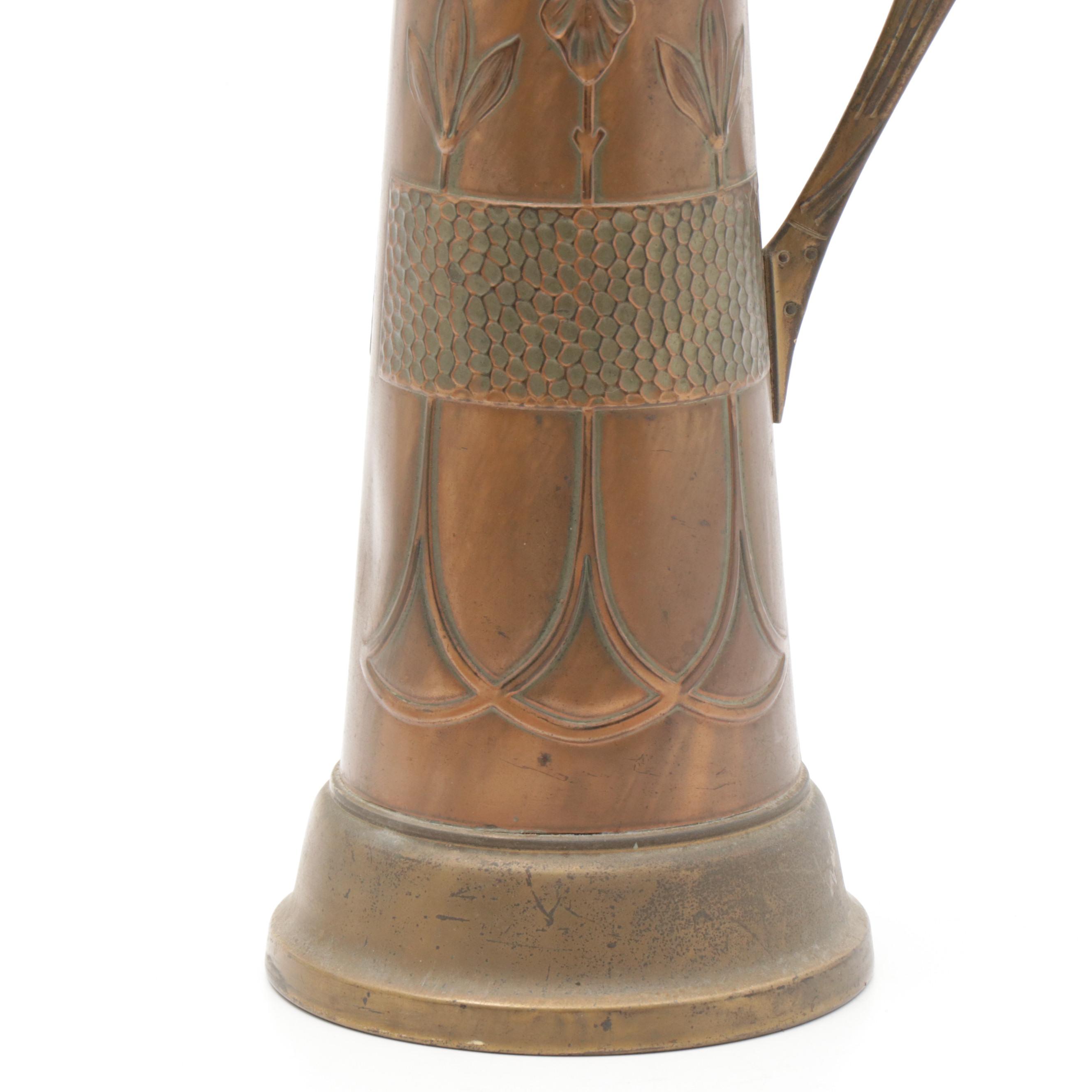 Art Nouveau Secessionist Brass Tankard Pitcher