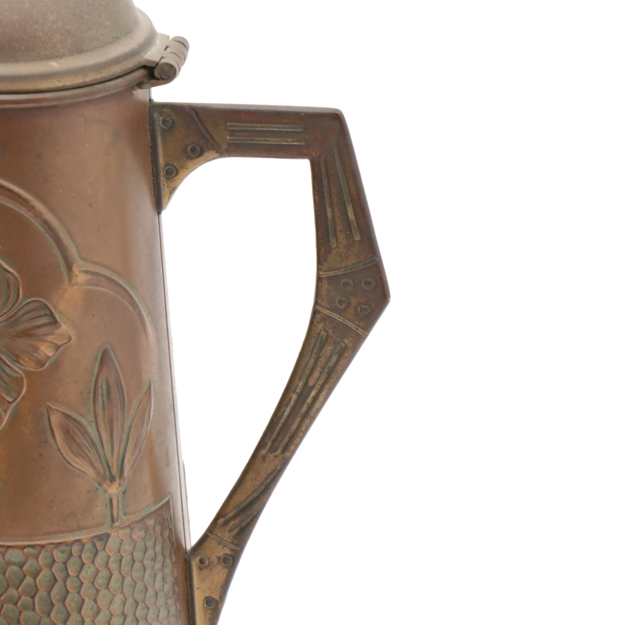 Art Nouveau Secessionist Brass Tankard Pitcher