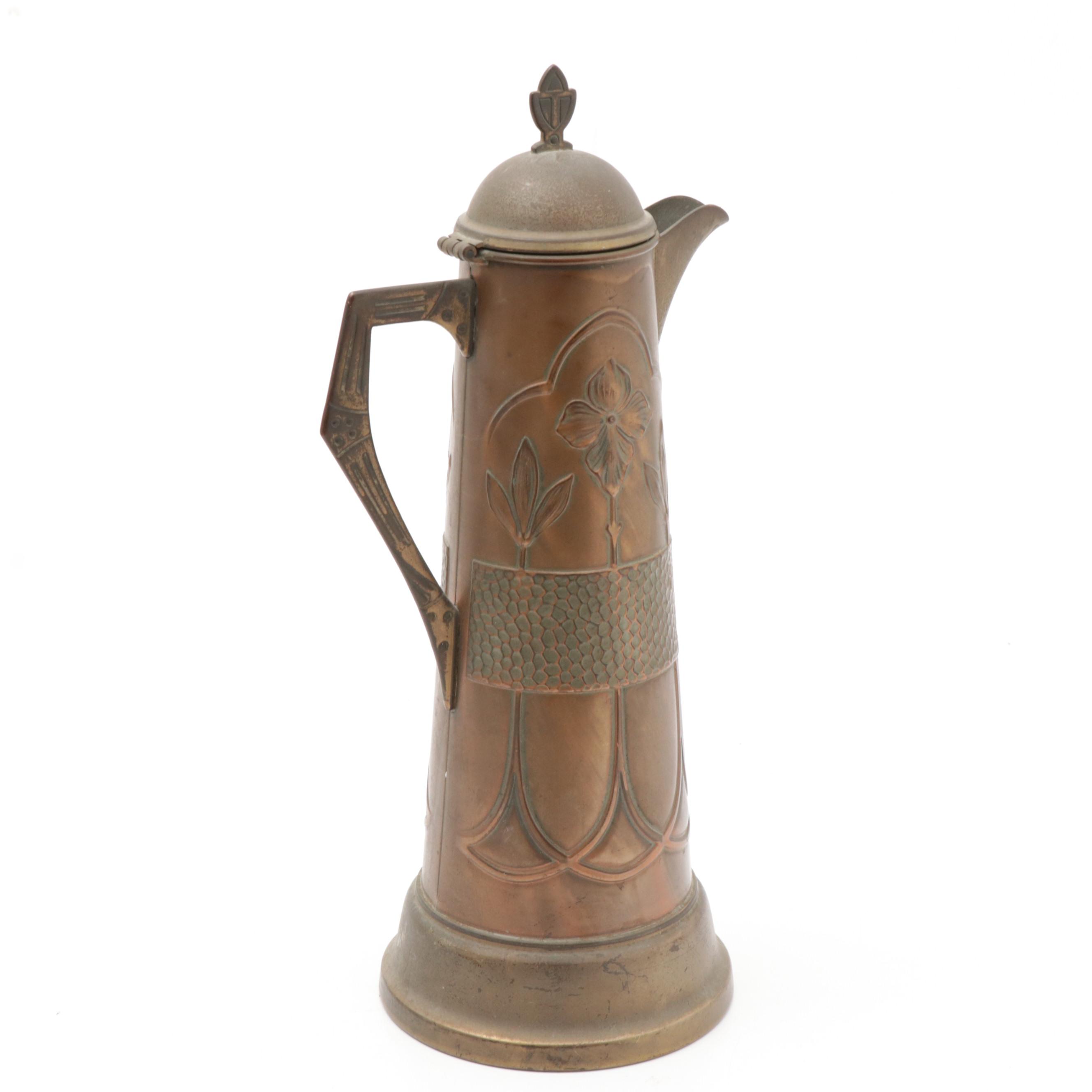 Art Nouveau Secessionist Brass Tankard Pitcher