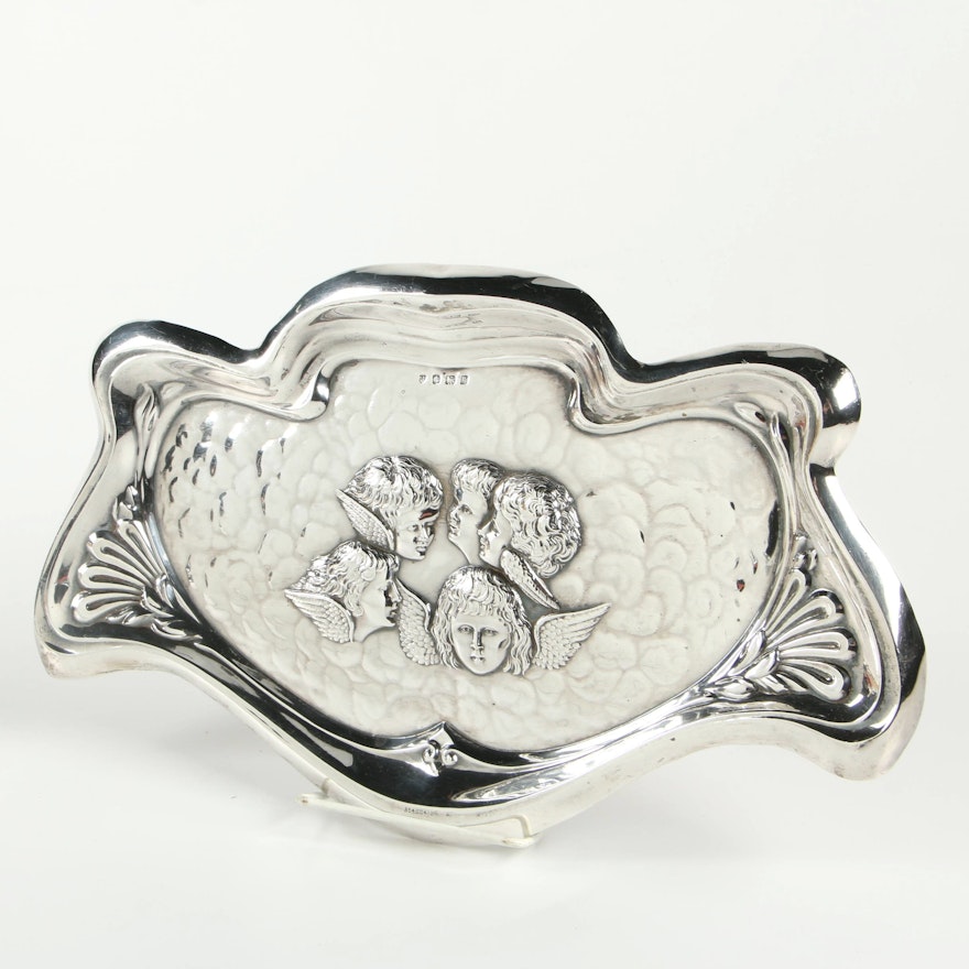 Williams Ltd of Birmingham Sterling Silver Tray with Repoussé Cherubs, 1906