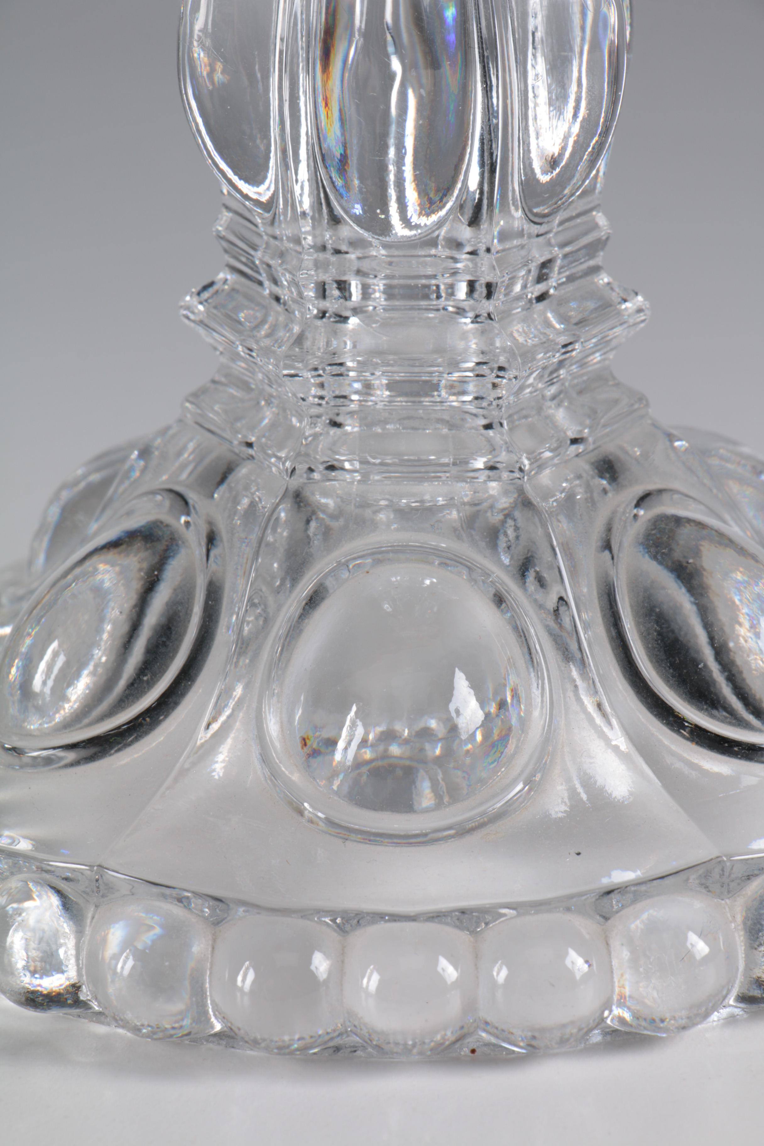 Pair of Victorian Glass Mantle Lusters with Cut Glass Hurricanes