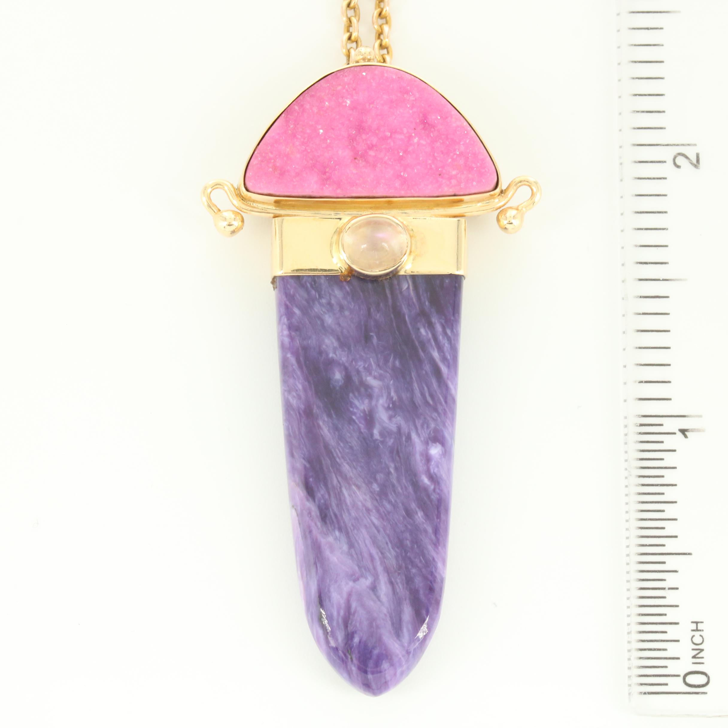 Sasa Blackoff 14K Yellow Gold Charoite, Labradorite, and Druzy Pendant Necklace