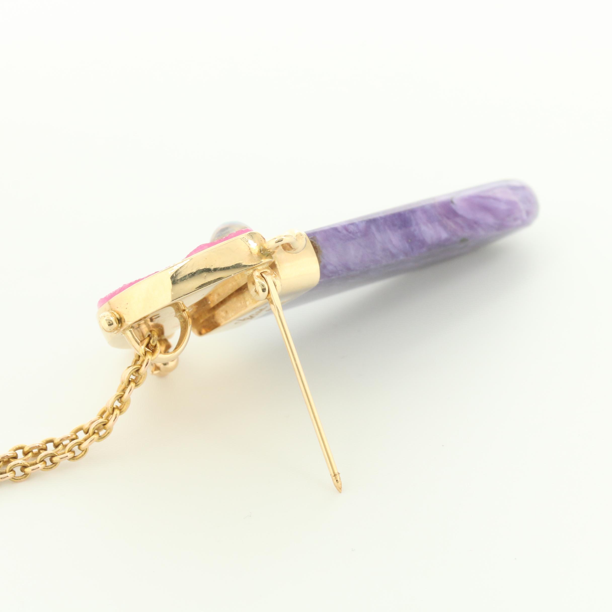 Sasa Blackoff 14K Yellow Gold Charoite, Labradorite, and Druzy Pendant Necklace