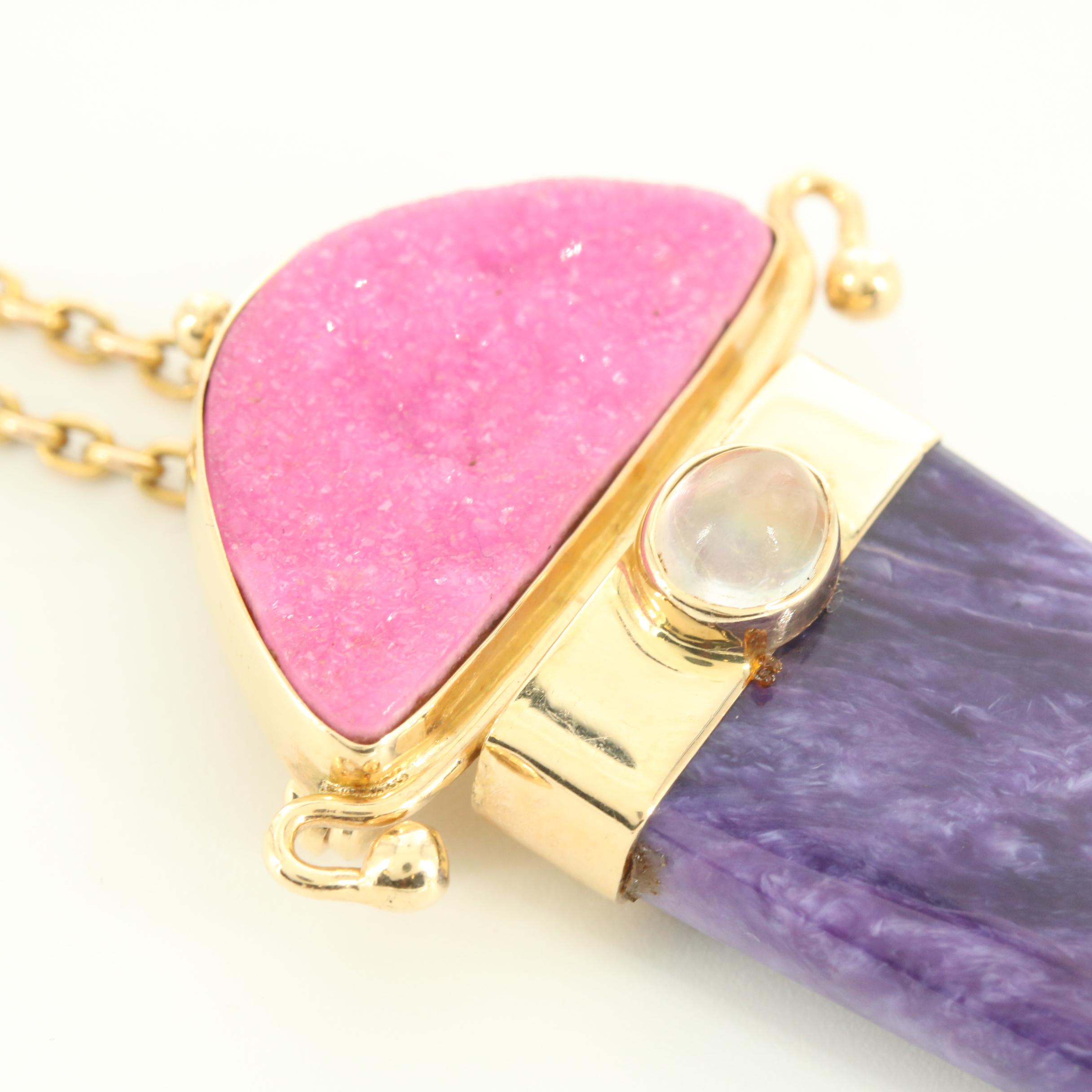 Sasa Blackoff 14K Yellow Gold Charoite, Labradorite, and Druzy Pendant Necklace