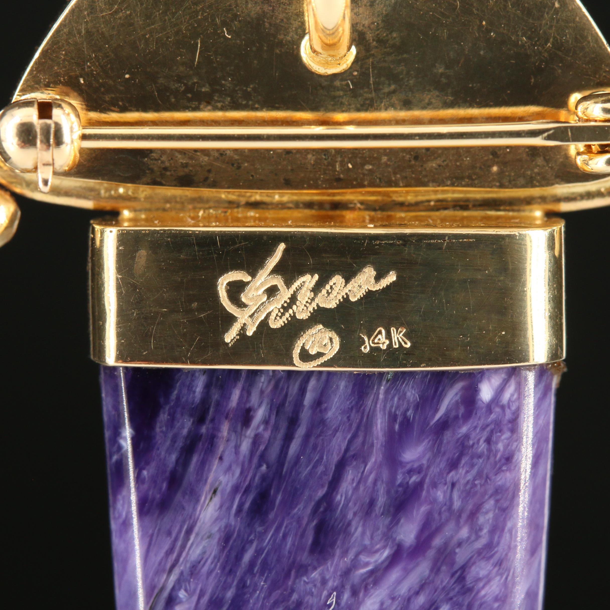 Sasa Blackoff 14K Yellow Gold Charoite, Labradorite, and Druzy Pendant Necklace