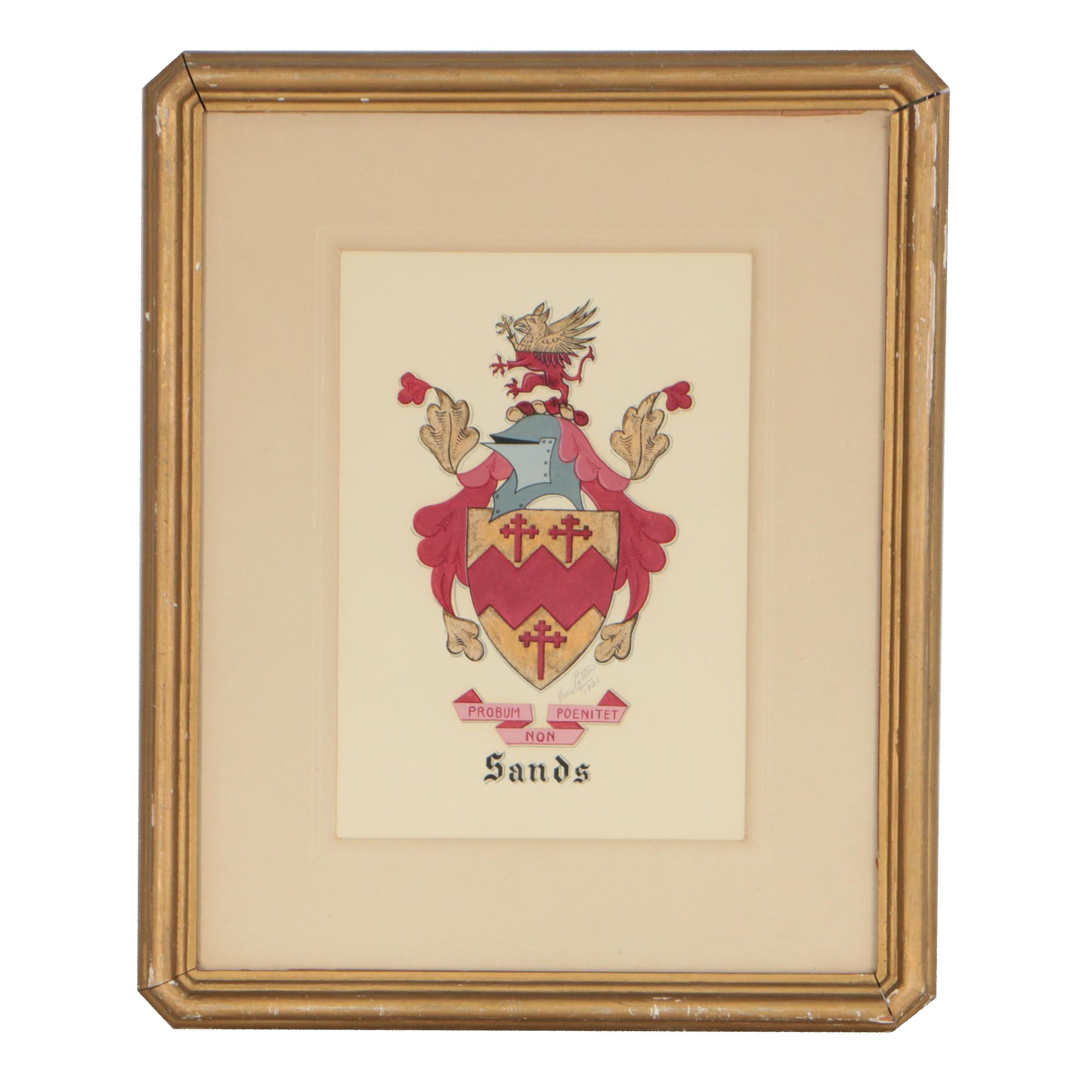 Sands Coat of Arms Gouache Painting, 1921