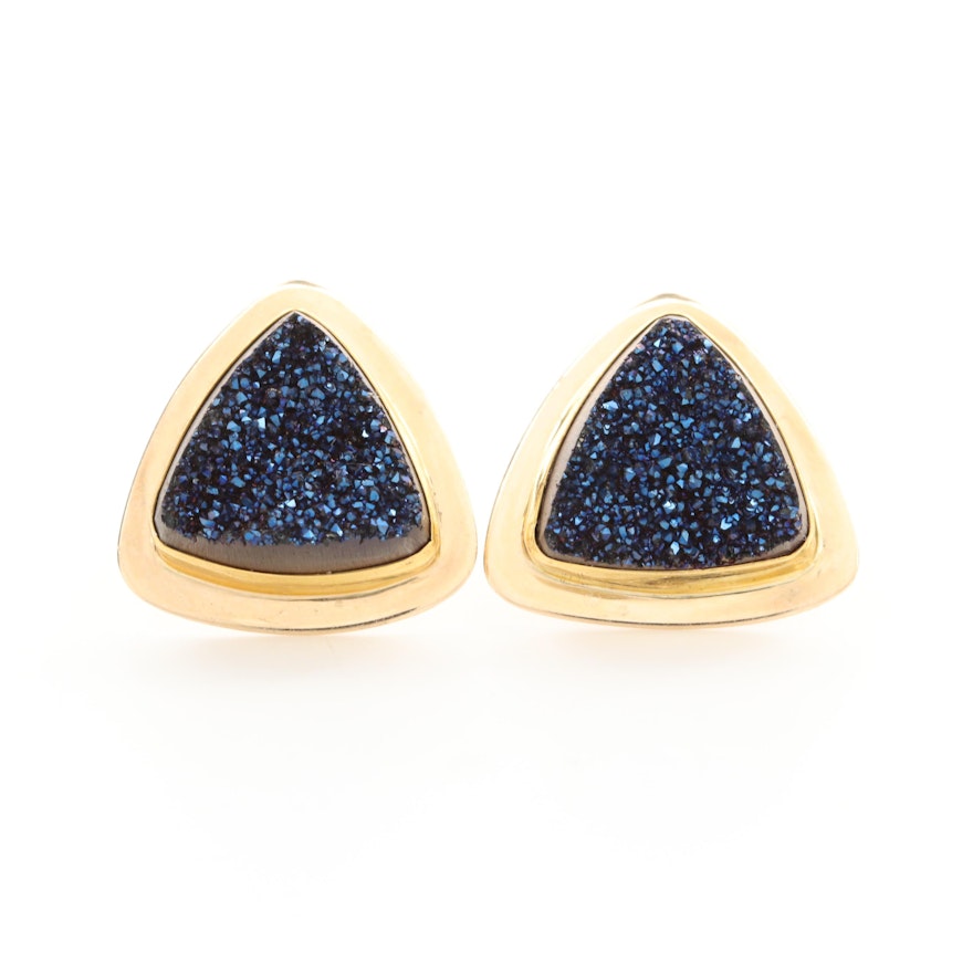 14K Yellow Gold Druzy Earrings