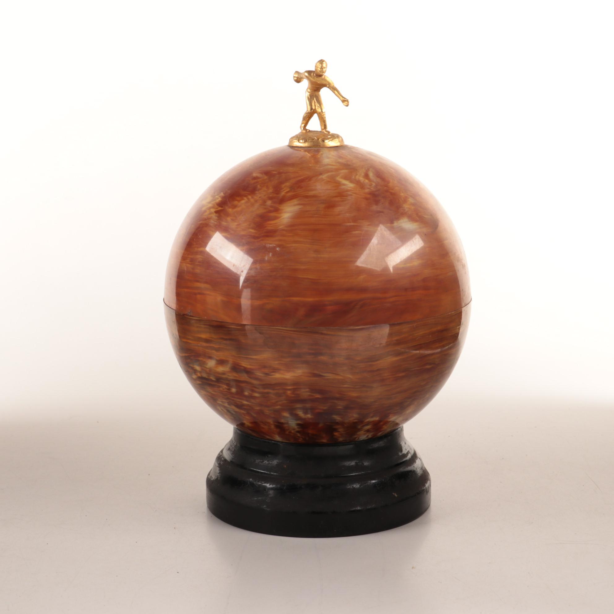 United Metal Goods Mfg. Co. Inc. Bowling Ball Bar with Shot Glasses, 1950s