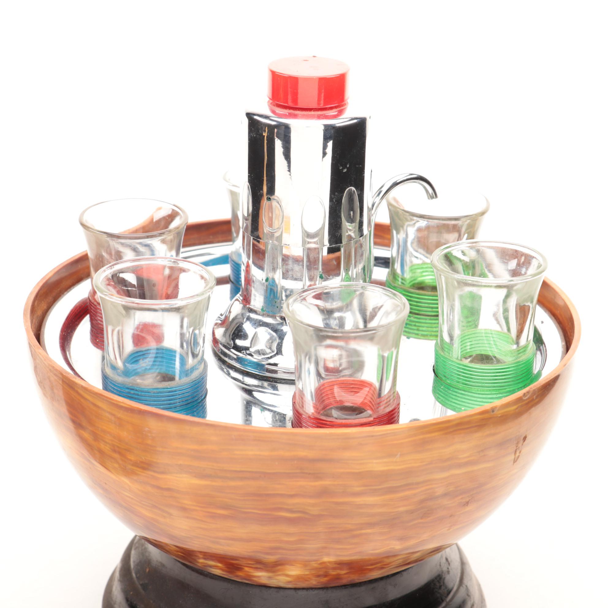 United Metal Goods Mfg. Co. Inc. Bowling Ball Bar with Shot Glasses, 1950s