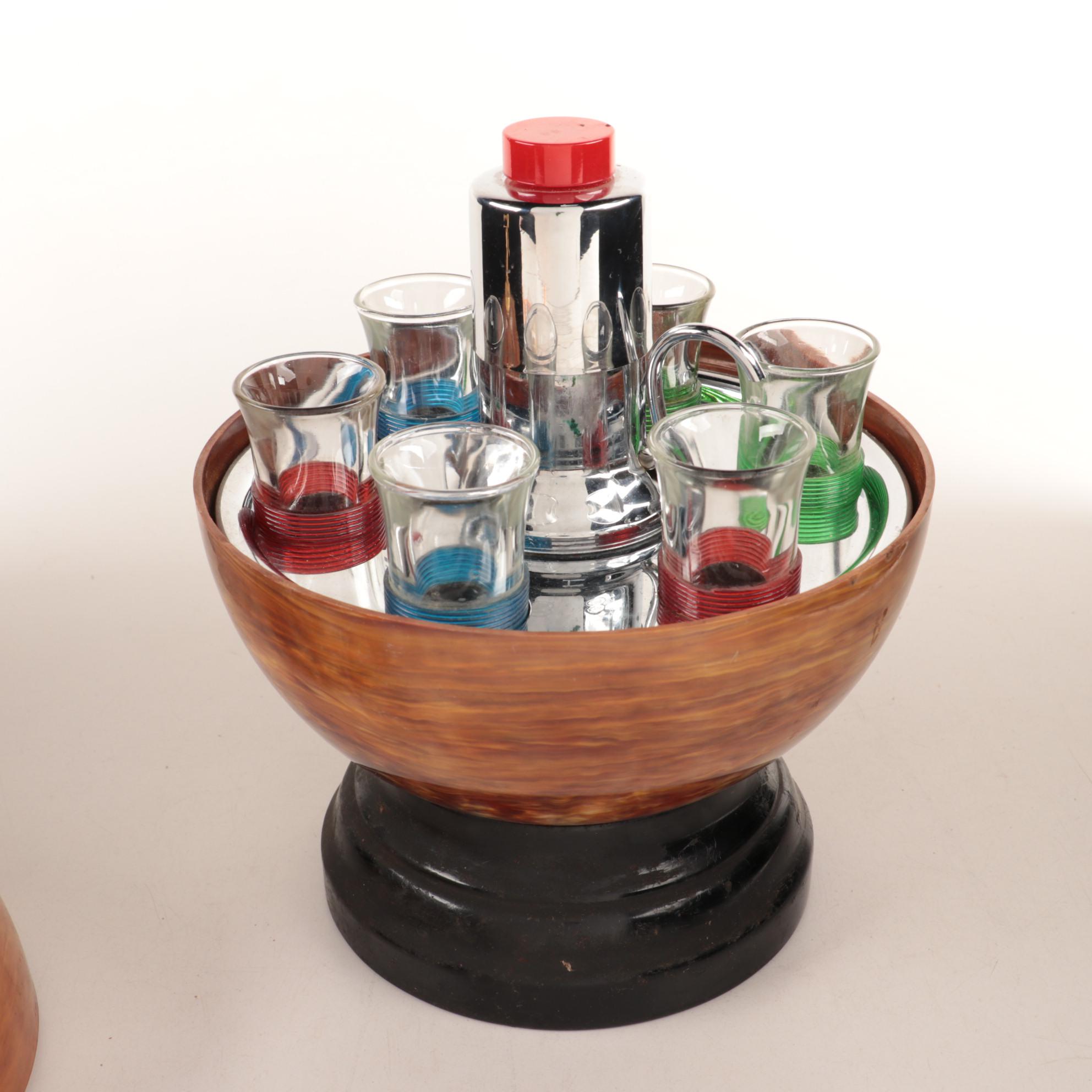 United Metal Goods Mfg. Co. Inc. Bowling Ball Bar with Shot Glasses, 1950s