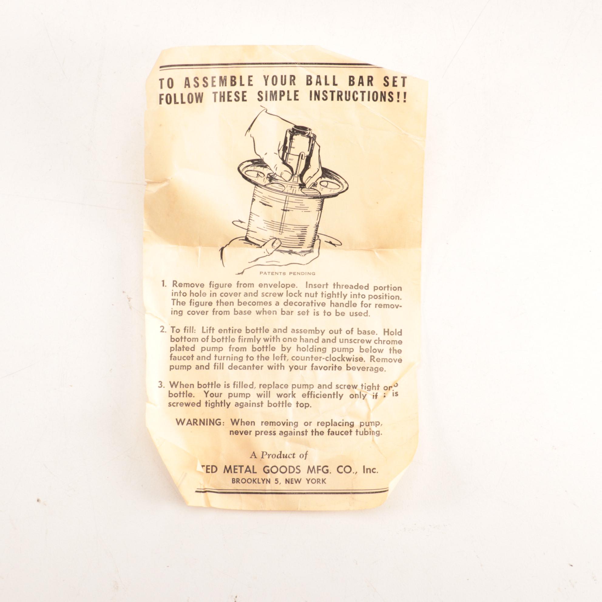 United Metal Goods Mfg. Co. Inc. Bowling Ball Bar with Shot Glasses, 1950s