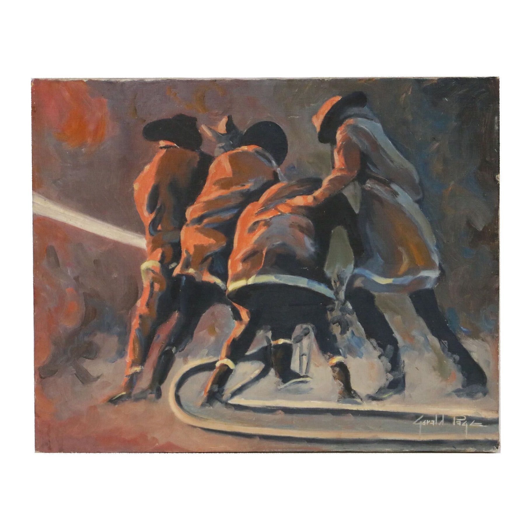 Gerald "Jerry" Page Oil Painting "Fire at National Register"