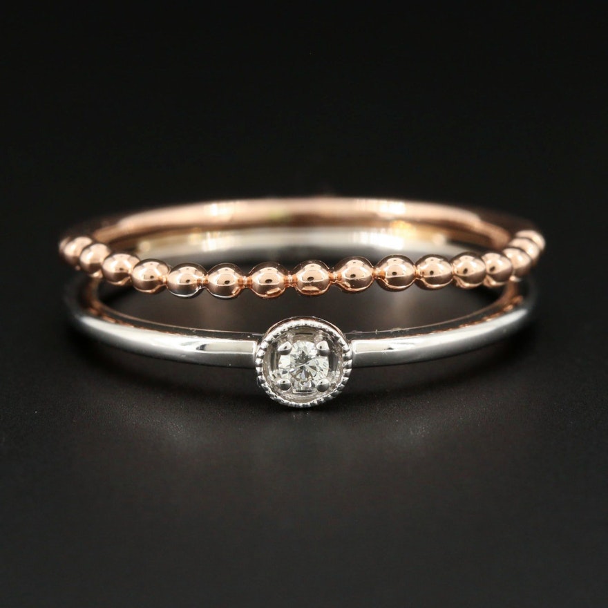 14K White and Rose Gold Diamond Ring