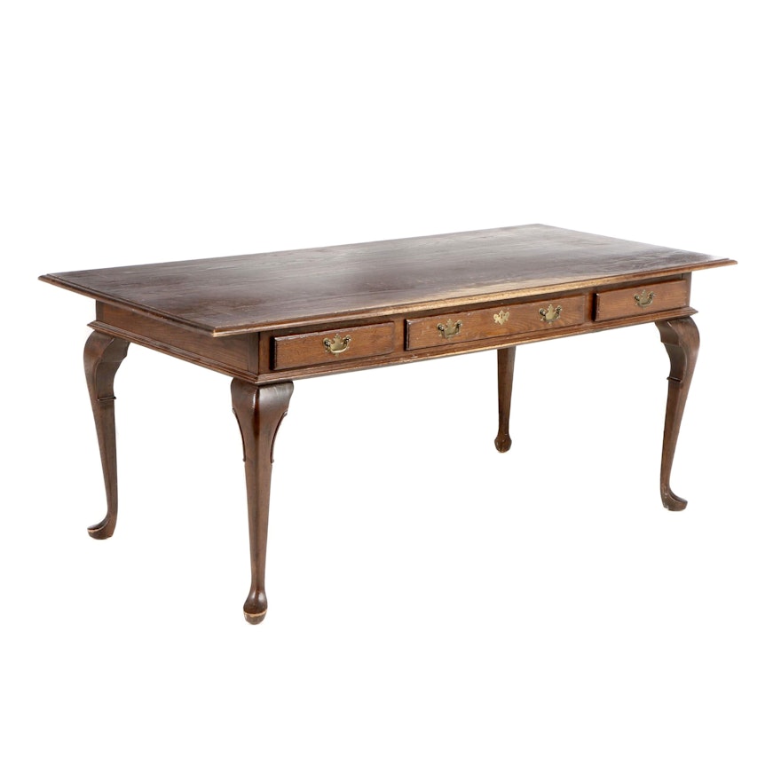 Queen Anne Style Oak Writing Table, Late 20th Century
