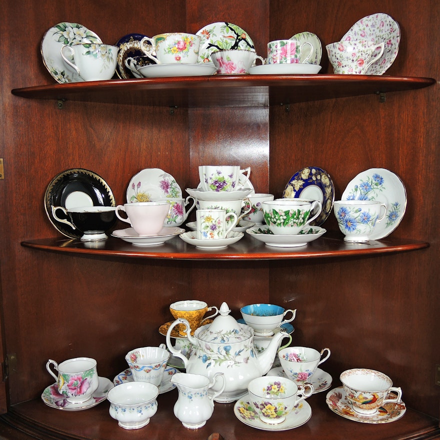 Bone China Teacups Including Royal Albert, Royal Stafford and Others