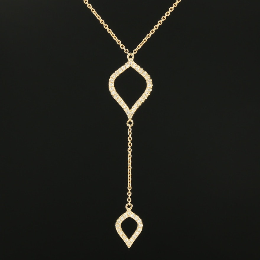 14K Yellow Gold Diamond Lavalier Necklace