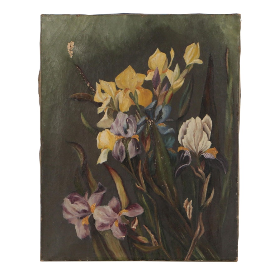 Oil Painting of Irises, Early 20th Century