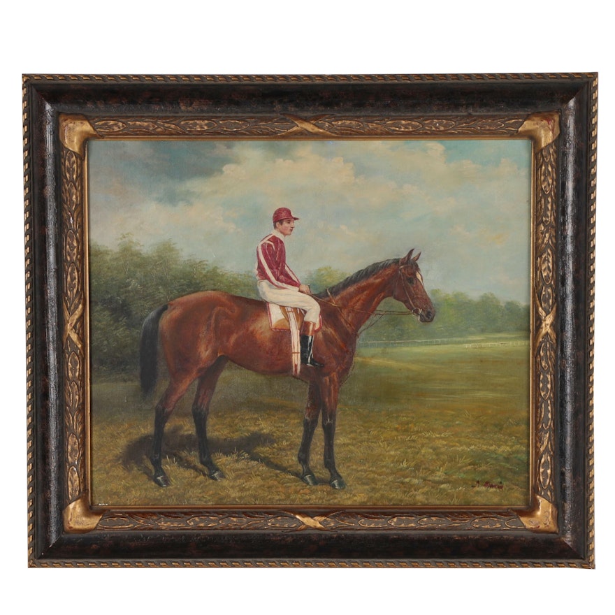 Equine Oil Painting of Jockey on Horse