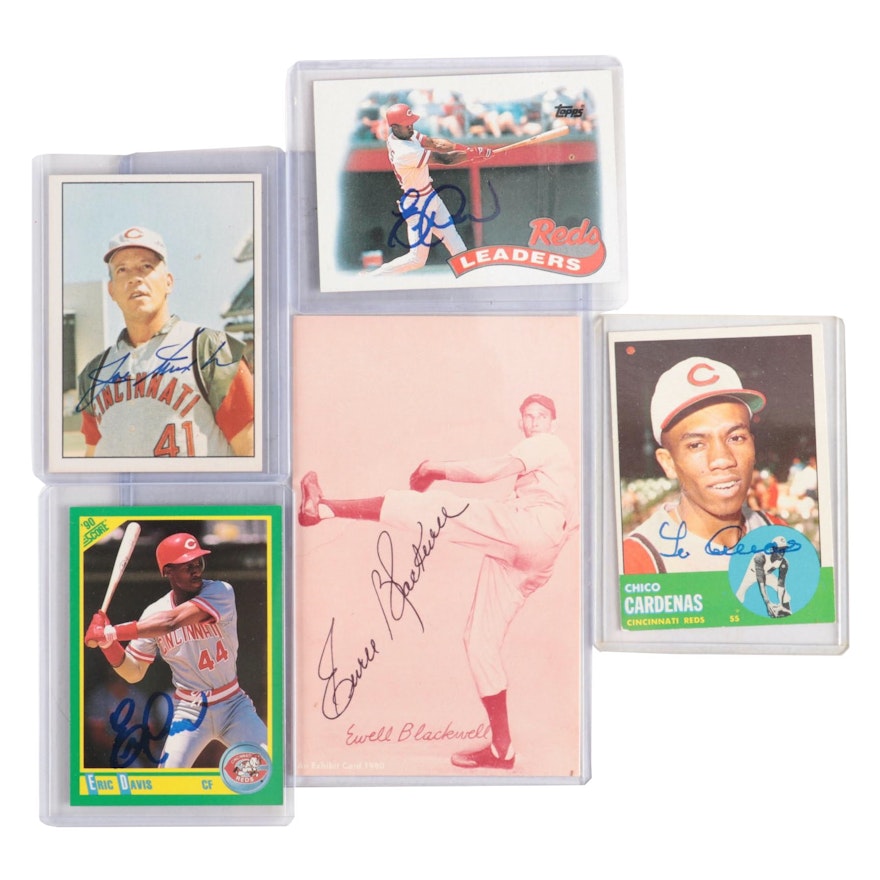 Cincinnati Reds Signed Baseball Cards and an Exhibit Cards