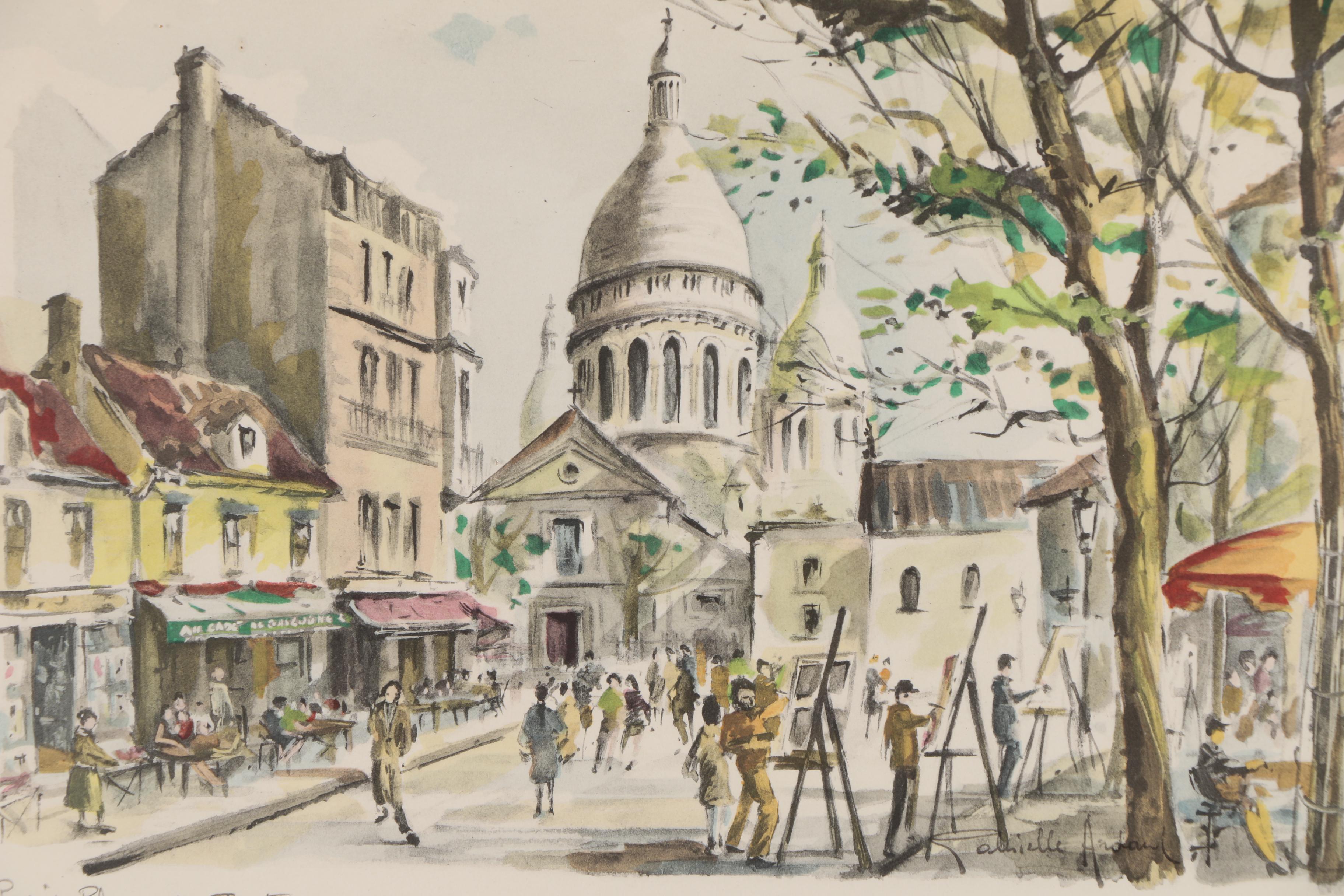 Paris Street Scene Hand Colored Collotypes after Gabrielle Ardant