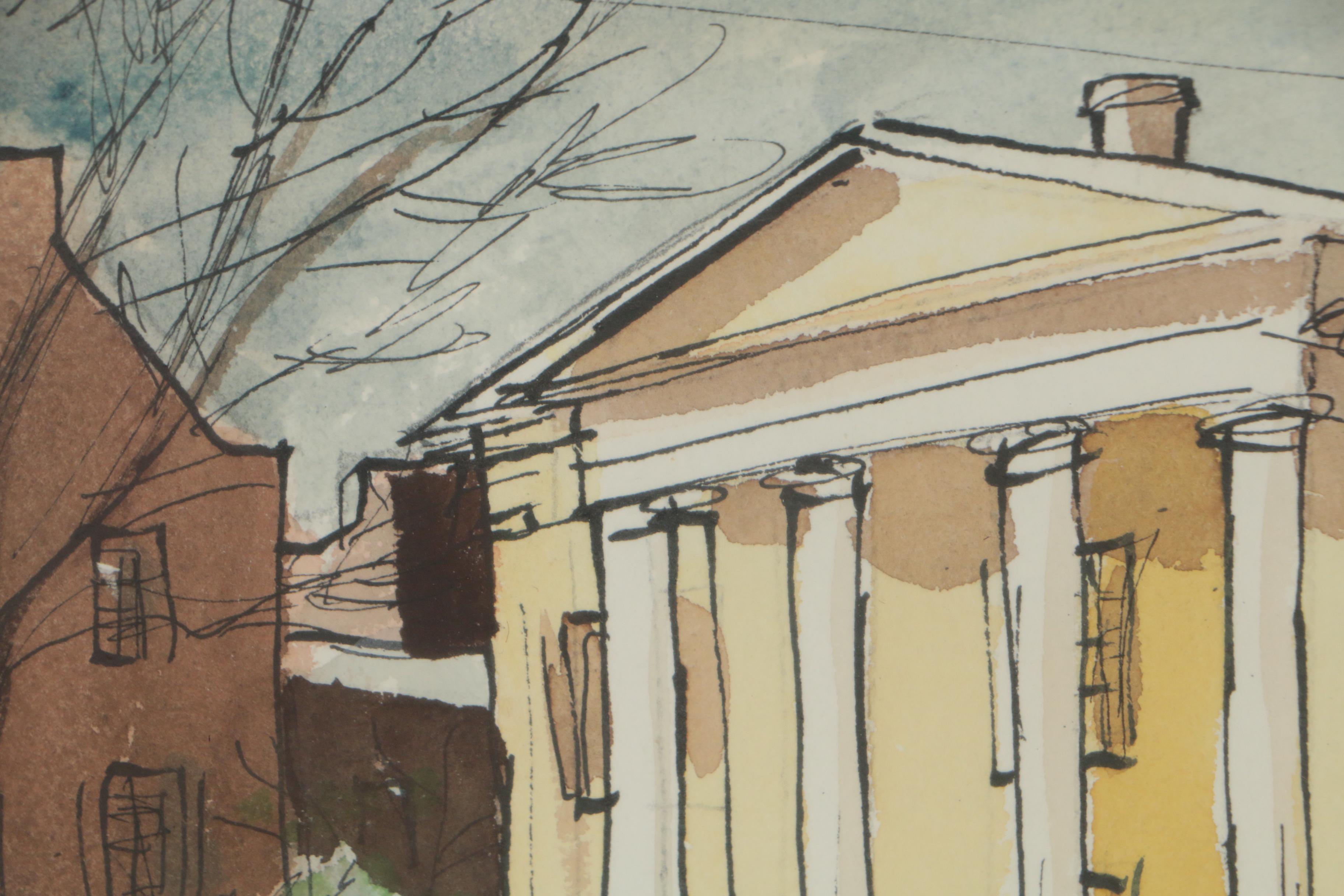 Leo Hirschfield Ink and Watercolor Painting "Washington and Prince Streets"