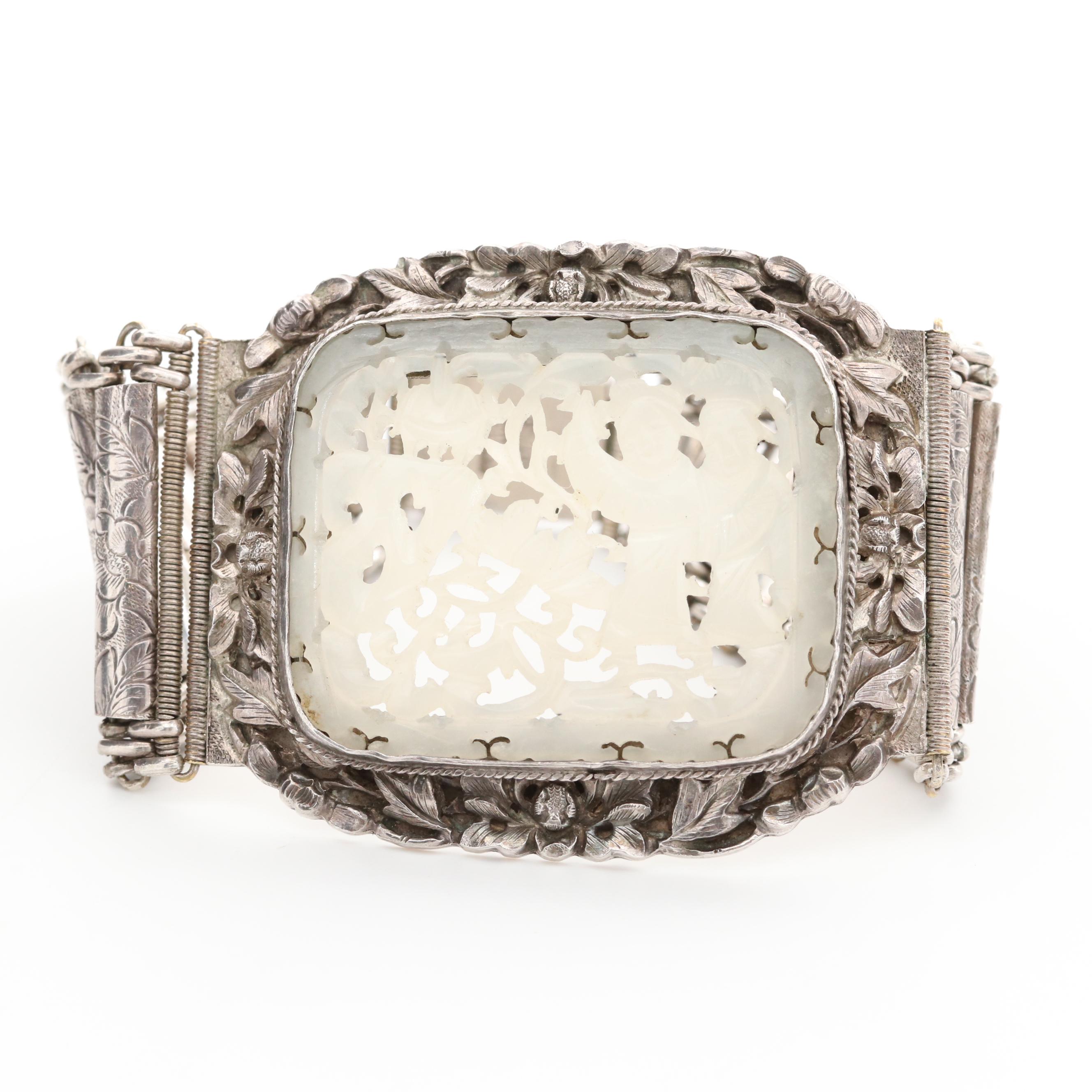 Vintage Sterling Silver Nephrite Bracelet