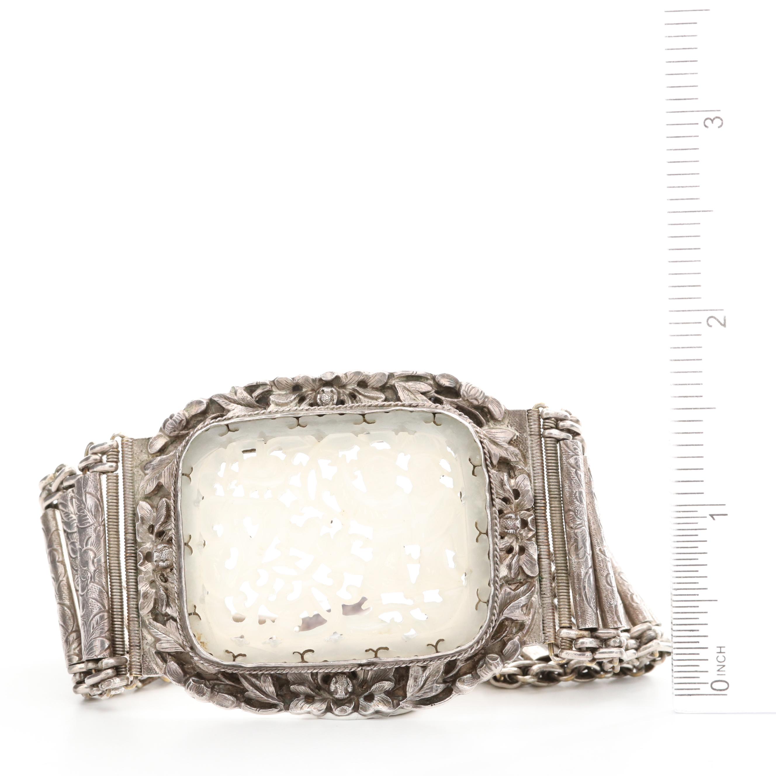 Vintage Sterling Silver Nephrite Bracelet