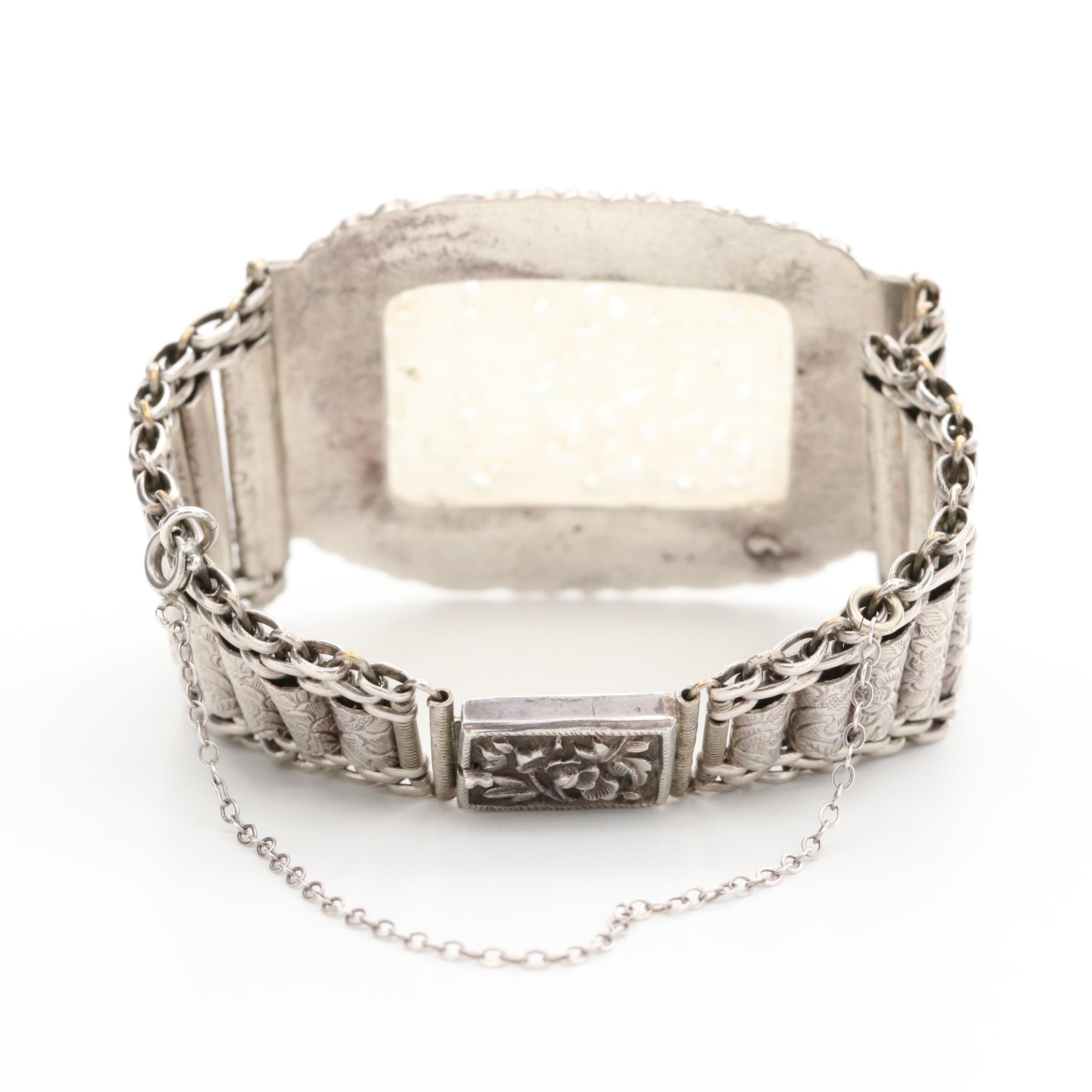 Vintage Sterling Silver Nephrite Bracelet