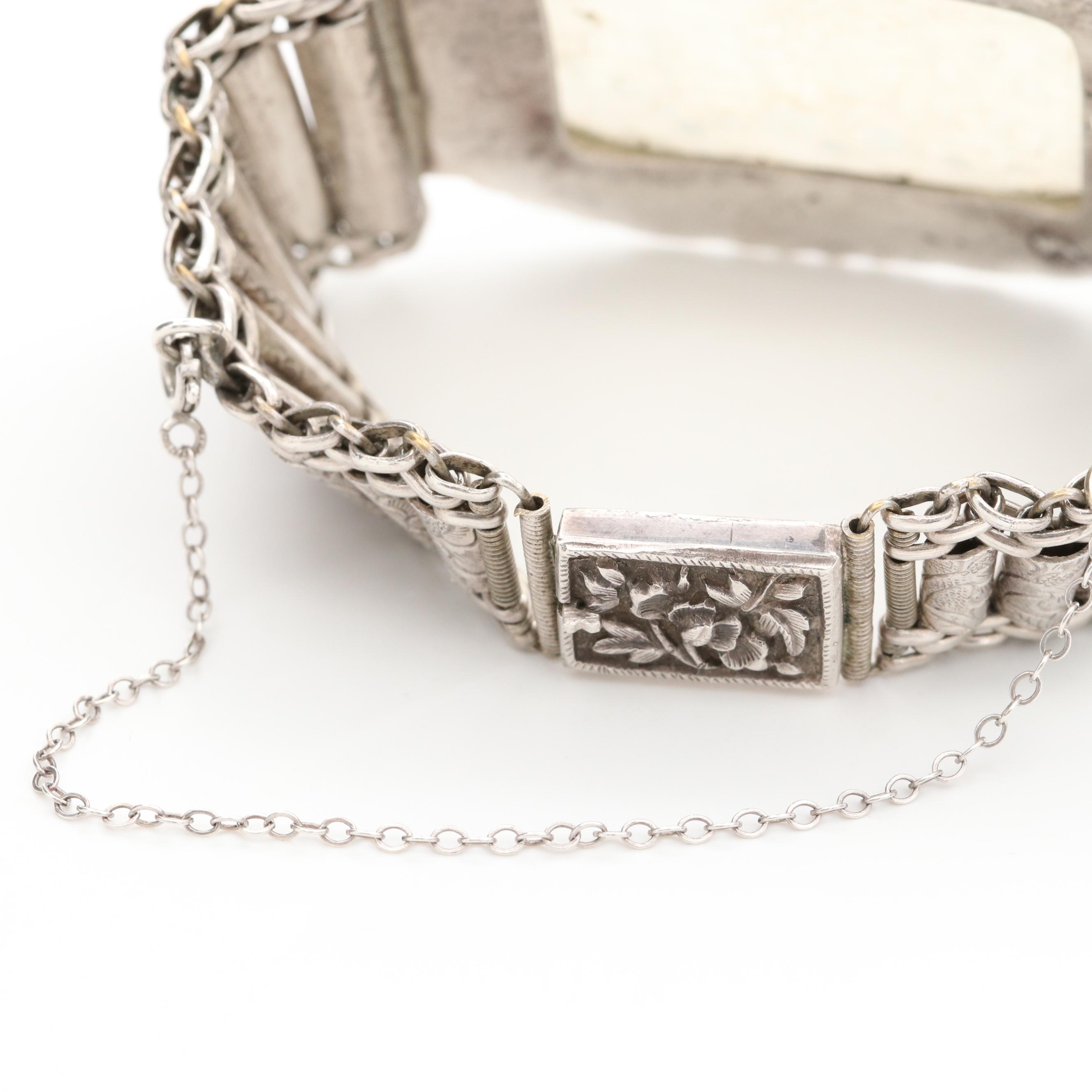 Vintage Sterling Silver Nephrite Bracelet