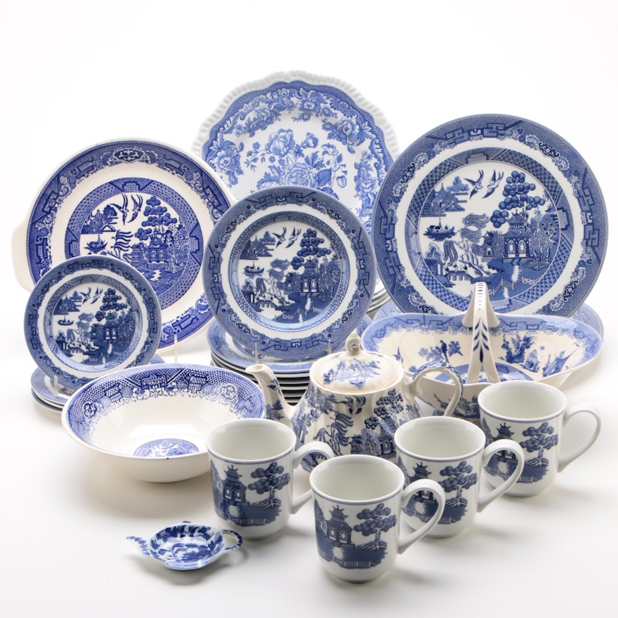 Spode, Johnson Brothers, and Other "Blue Willow" Transferware Dinnerware