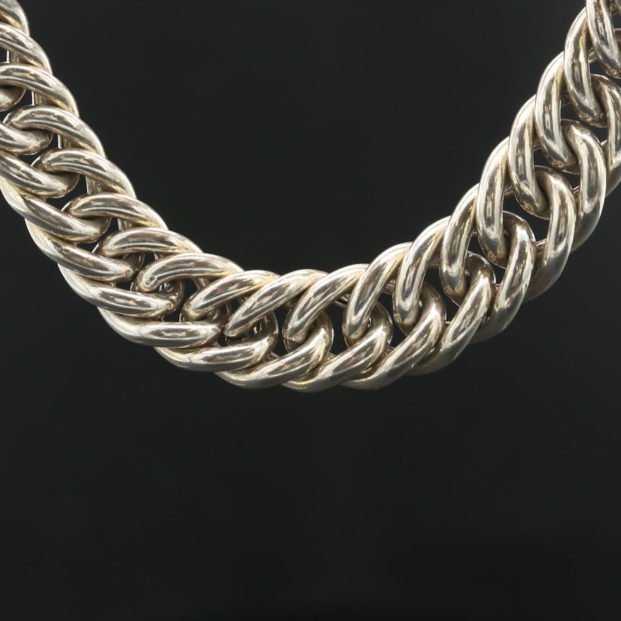 Sterling Silver Graduated Curb Link Chain Necklace