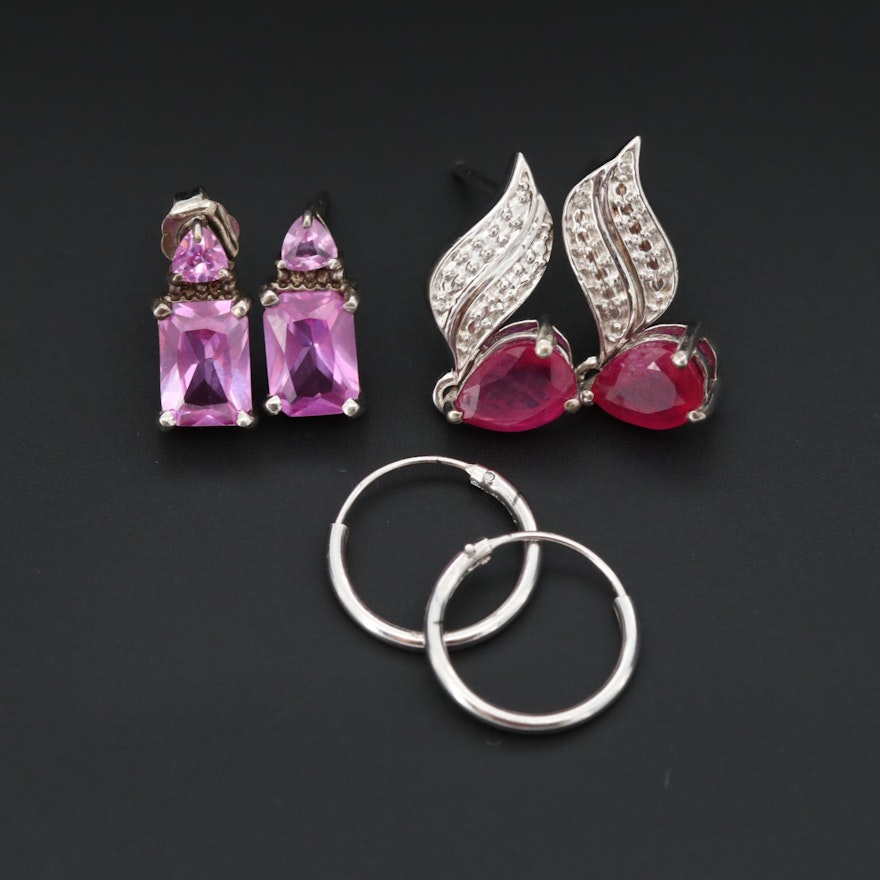 Sterling Silver Pink Sapphire and Filled Corundum Earrings