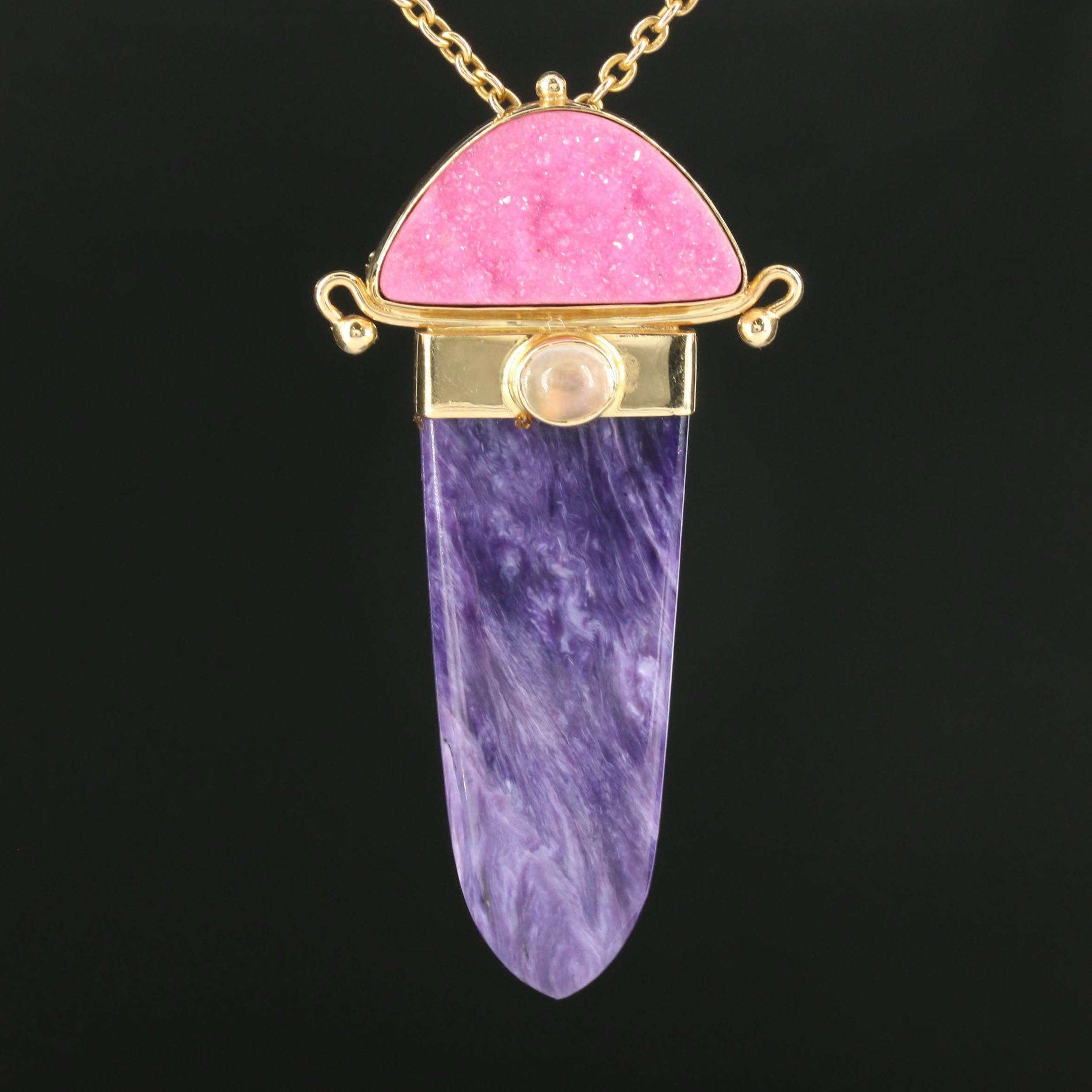 Sasa Blackoff 14K Yellow Gold Charoite, Labradorite, and Druzy Pendant Necklace