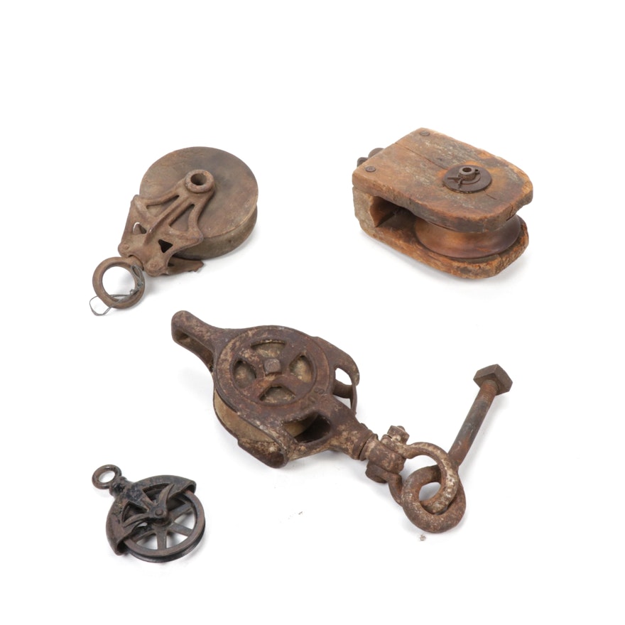 Wood and Cast Iron Pulleys, Early 20th Century